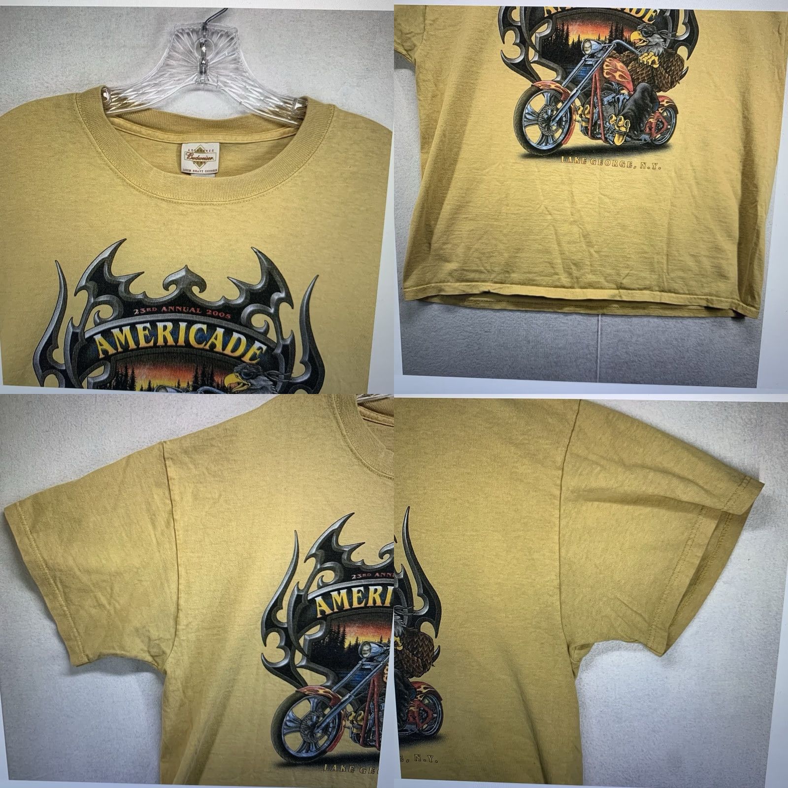 Budweiser VINTAGE Budweiser Men's T-Shirt Biker Motorcycle Rally 2005 Short Sleeve Crew Neck Yellow Cotton XL Size US XL / EU 56 / 4 - 8 Thumbnail
