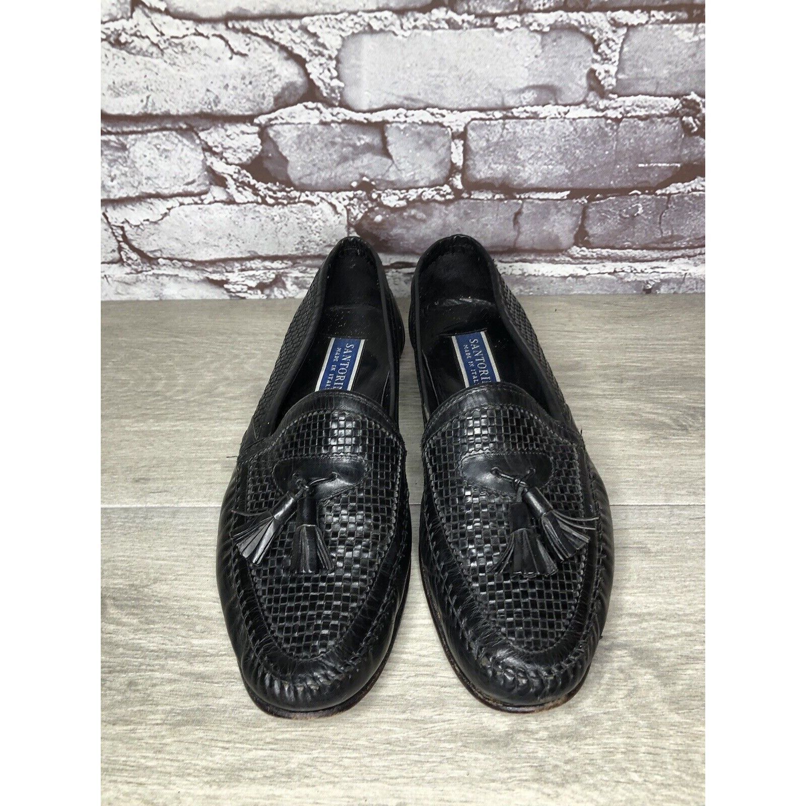 Other Santorini Black Leather BasketWeaves Woven Tassel Loafers Me Size US 9.5 / EU 42-43 - 2 Thumbnail