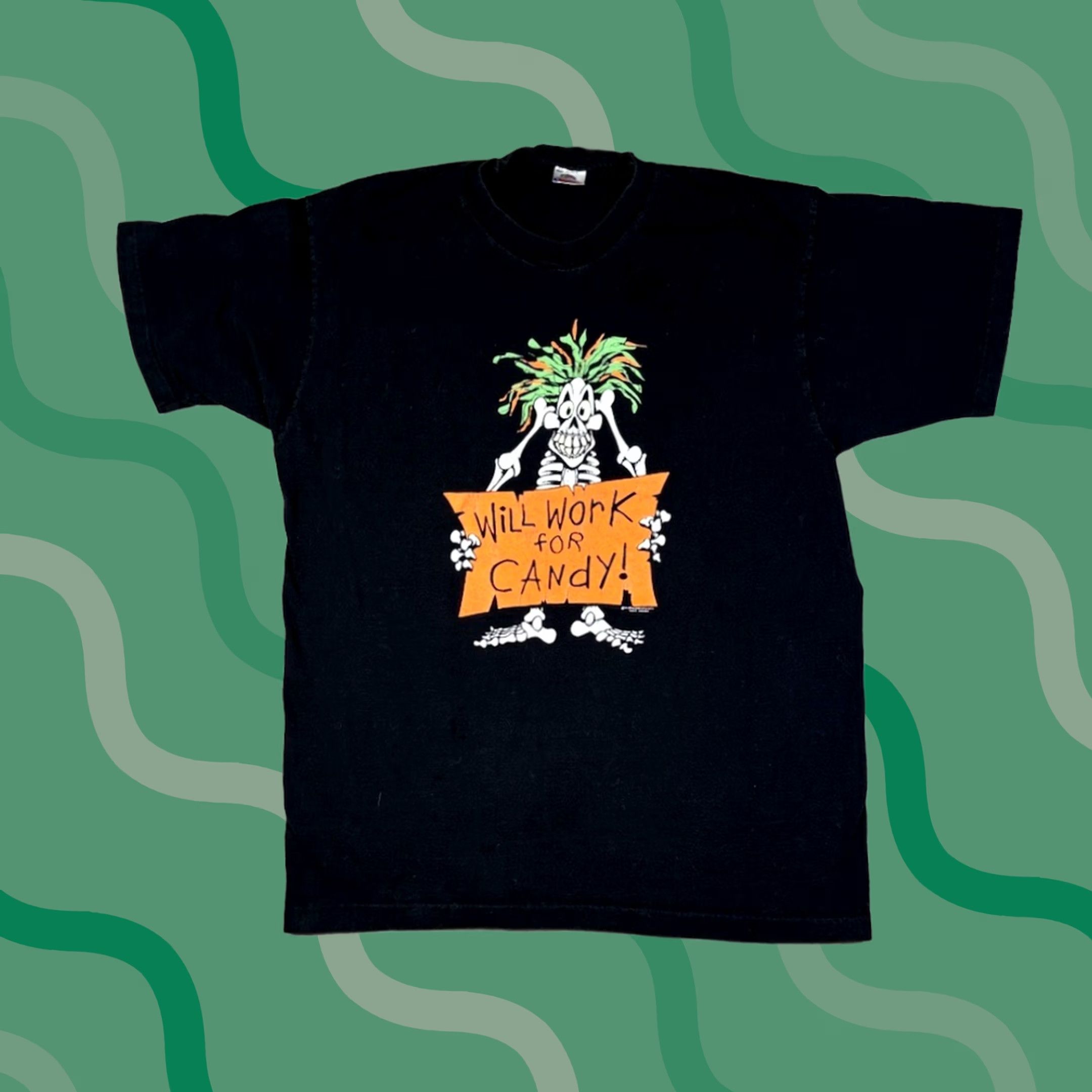 Fruit Of The Loom VINTAGE 90s Will Work For Candy Halloween T Shirt XL Mens Black Cotton Football? Size US XL / EU 56 / 4 - 1 Thumbnail