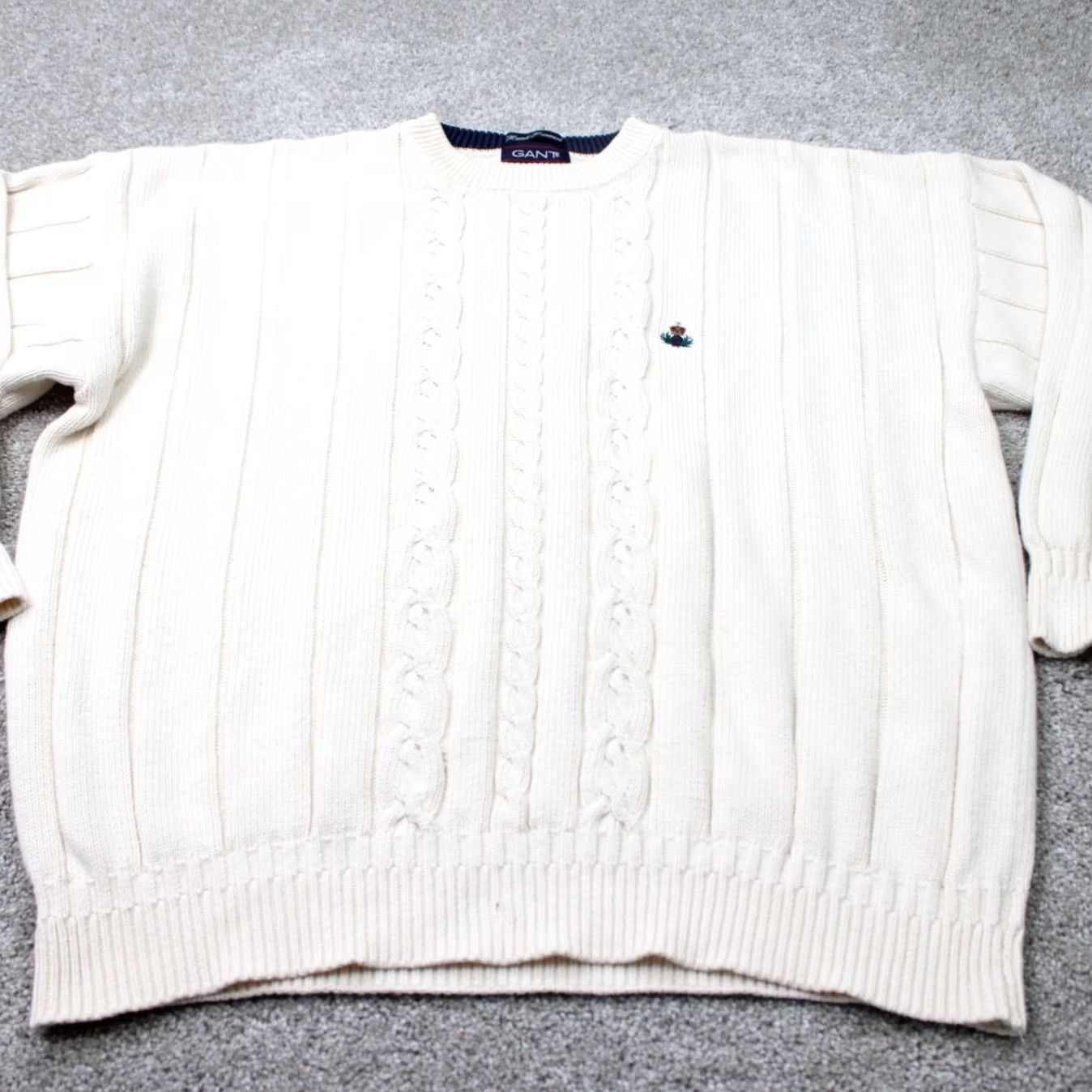 Gant VINTAGE GANT Sweater Mens XL White 100% Cotton Cable-Knit Crest Crew Neck 90s Size US XL / EU 56 / 4 - 2 Thumbnail