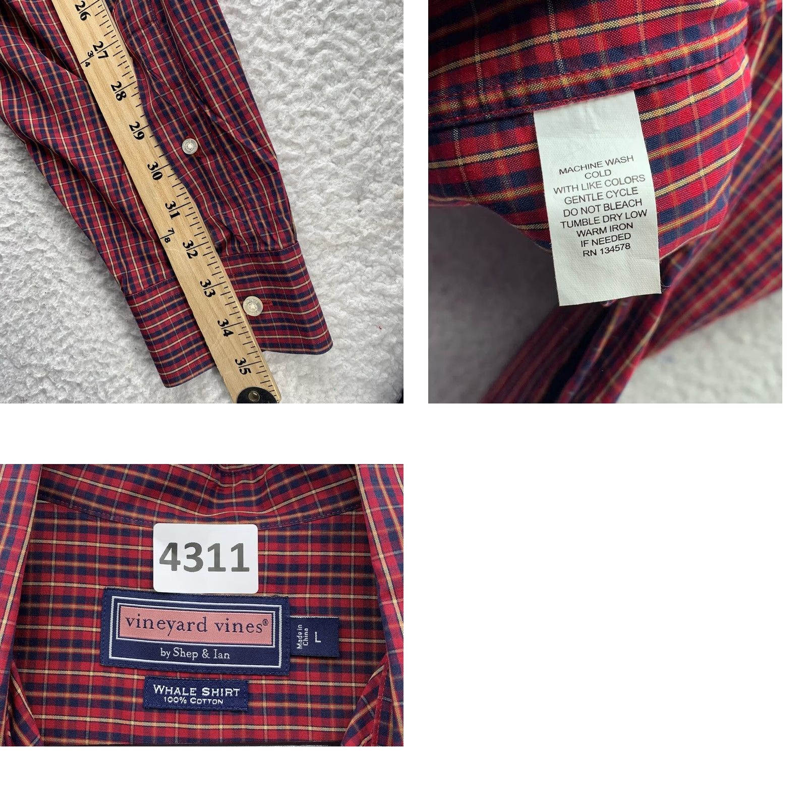 Vineyard Vines Vineyard Vines Whale Shirt Mens Large Red Blue Yellow Plaid Preppy Relaxed Fit Size US L / EU 52-54 / 3 - 8 Thumbnail