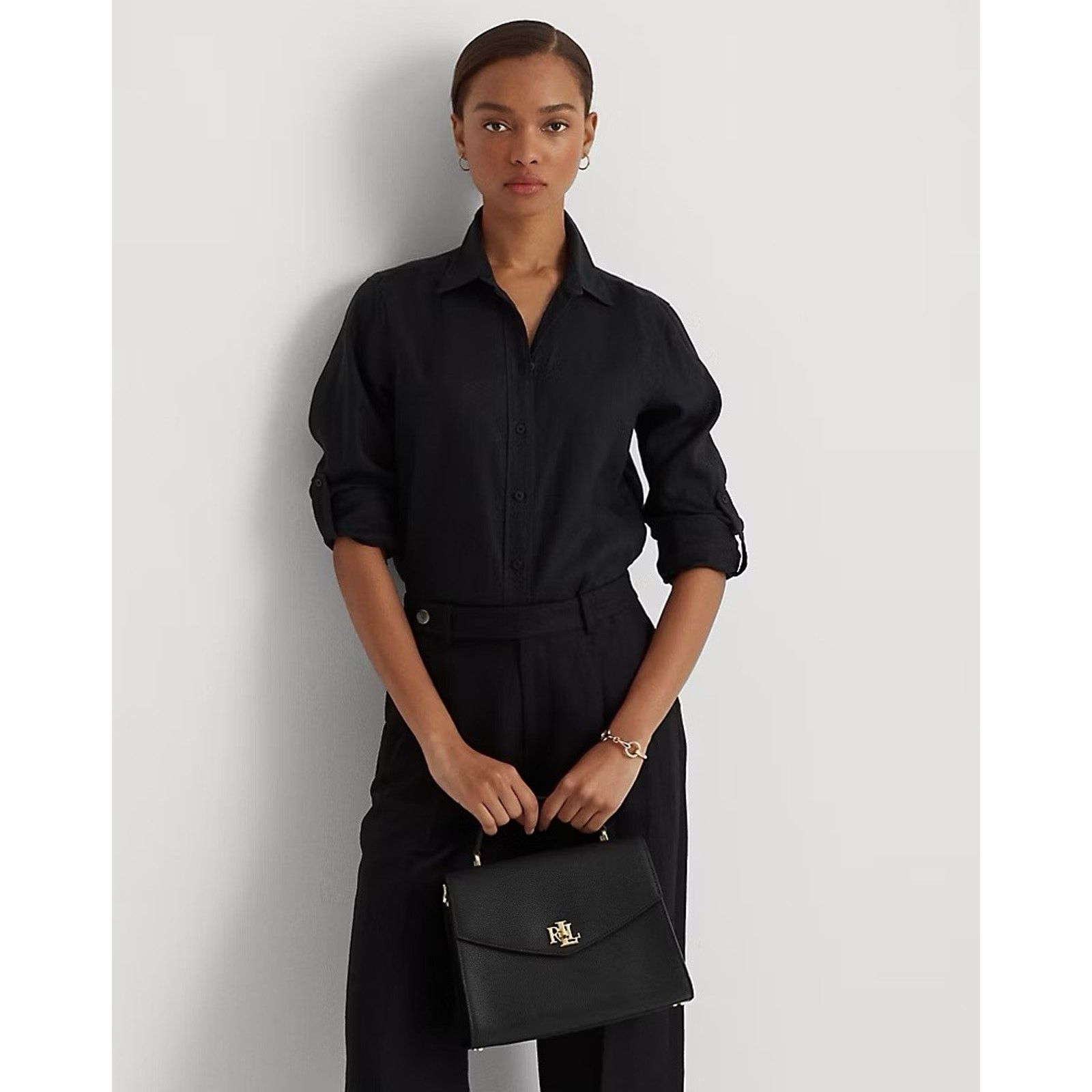 Lauren Ralph Lauren NWT Ralph Lauren Pebbled Leather Medium Farrah Satchel Black Size ONE SIZE - 6 Thumbnail