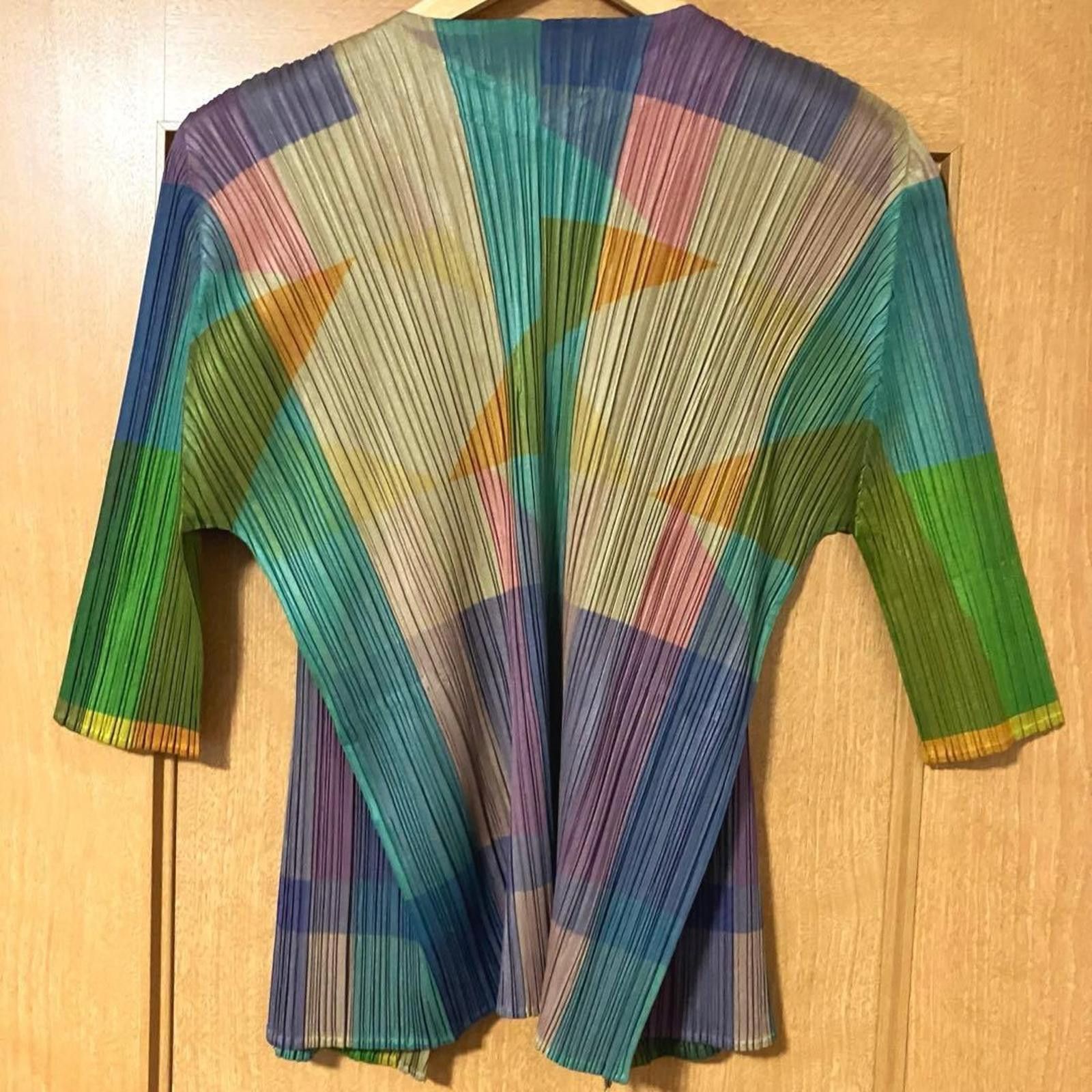 Pleats Please Issey Miyake Pleats Please - Multicolor Pleated Open Front Jacket with 3/ Size 30" / US 8 / IT 44 - 2 Thumbnail