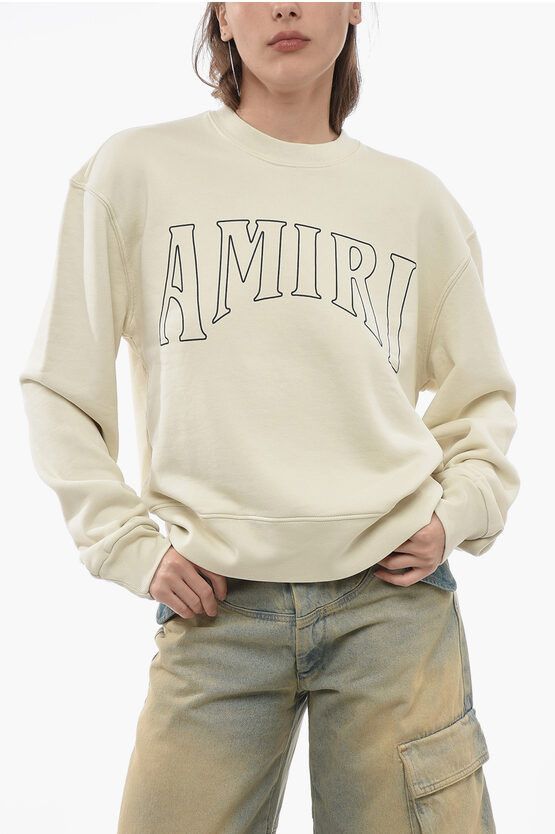 image of Amiri Oversized Sun Sweatshirt With Logo Print in White, Women's (Size XS)