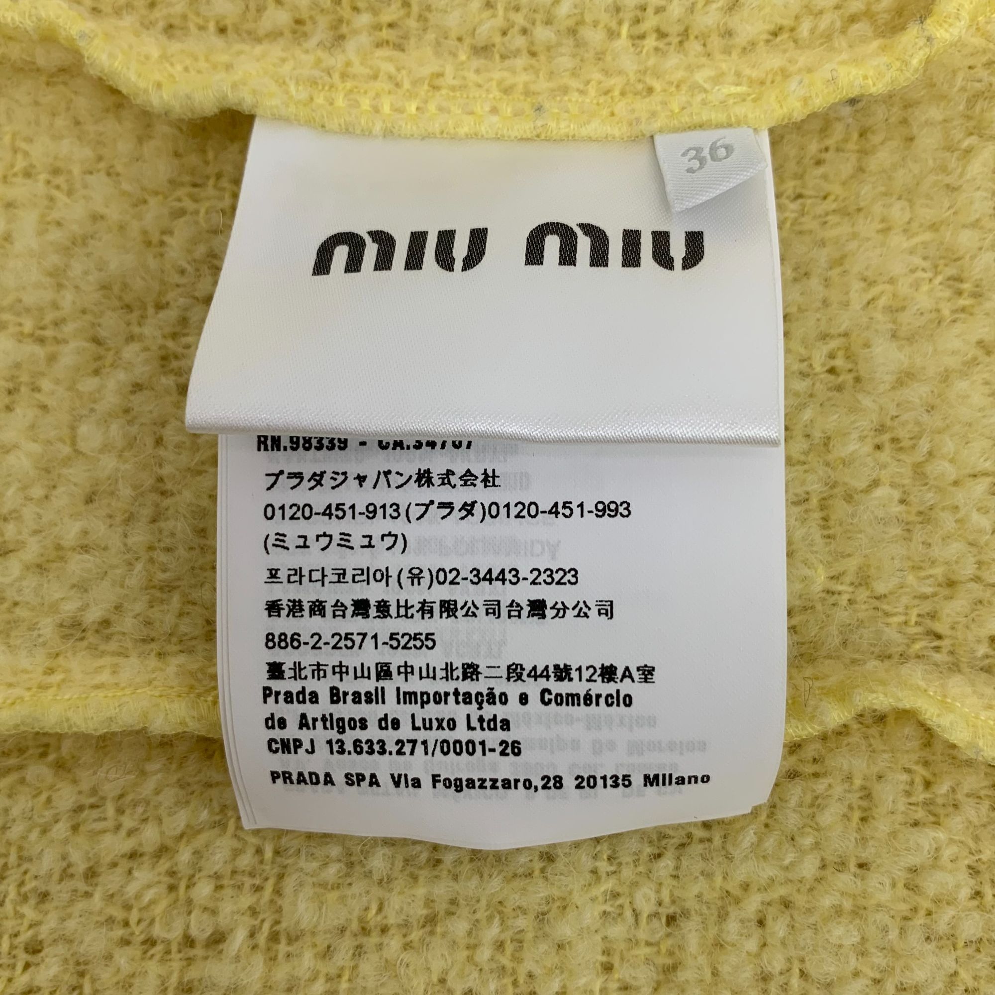 Miu Miu Miu Miu Yellow Wool V-Neck Long-Sleeved Tweed Knitted Cardig Size XS / US 0-2 / IT 36-38 - 5 Thumbnail
