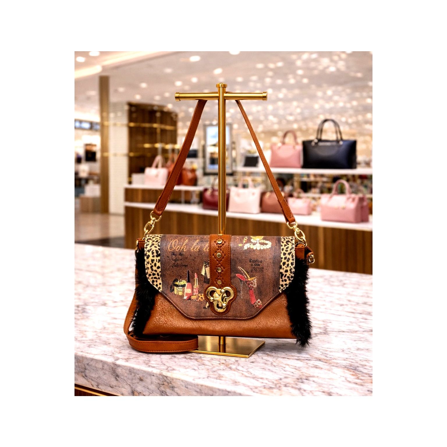 Other Beautiful Clutch Crossbody Handbag Turn Lock Fur Trim Size ONE SIZE - 1 Thumbnail