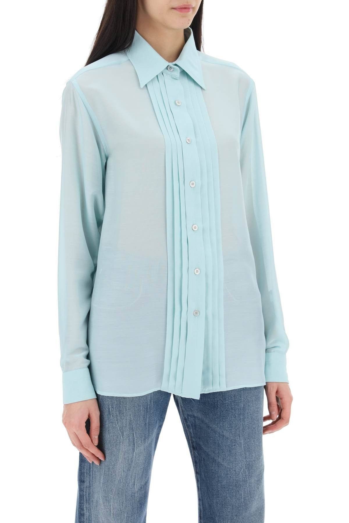 Tom Ford o1w1db10525 CA3254 Plastron Silk Shirt in Light Blue Size M / US 6-8 / IT 42-44 - 3 Thumbnail