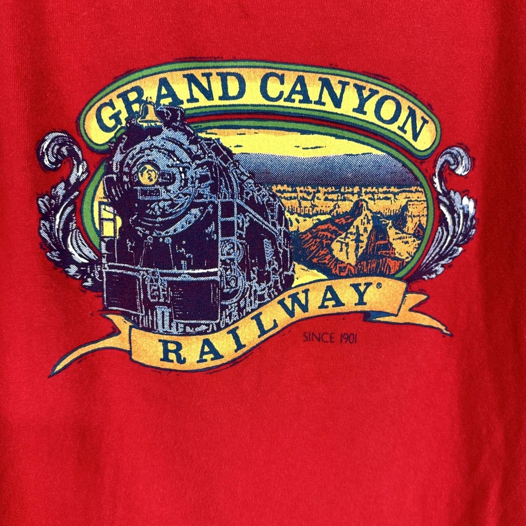 Vintage VINTAGE Grand Canyon Railway T Shirt Large Red Oneita 1901 Train Railroad Men's Size US L / EU 52-54 / 3 - 2 Thumbnail