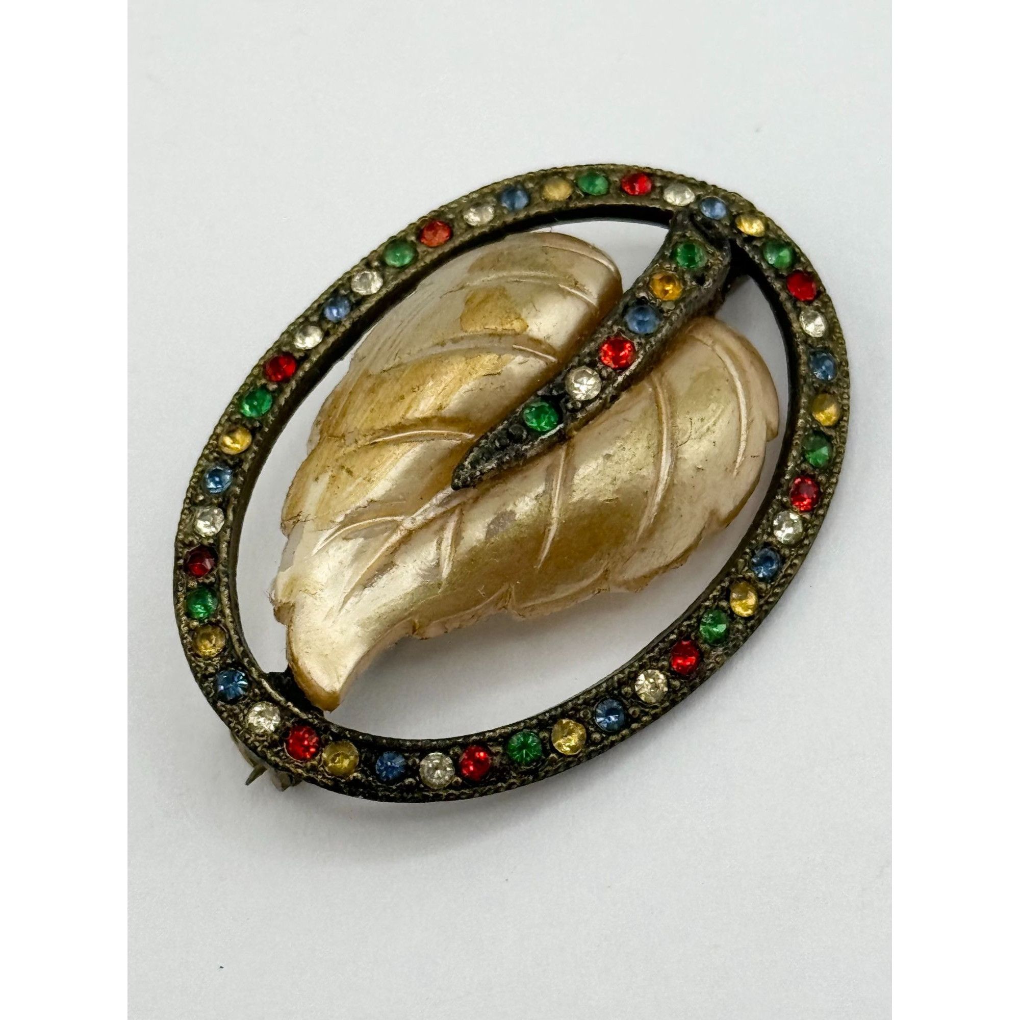 Vintage Estate vintage rhinestone leaf brooch pin Size ONE SIZE - 3 Thumbnail