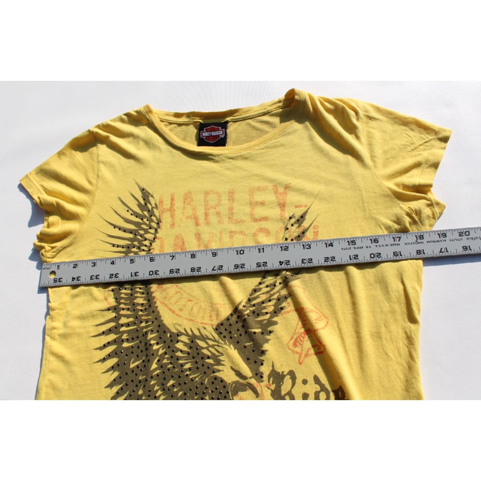Harley Davidson VINTAGE Harley-Davidson Womens Shirt Top Short Sleeve Yellow Ride Free Eagle M Lathrop Size M / US 6-8 / IT 42-44 - 5 Thumbnail