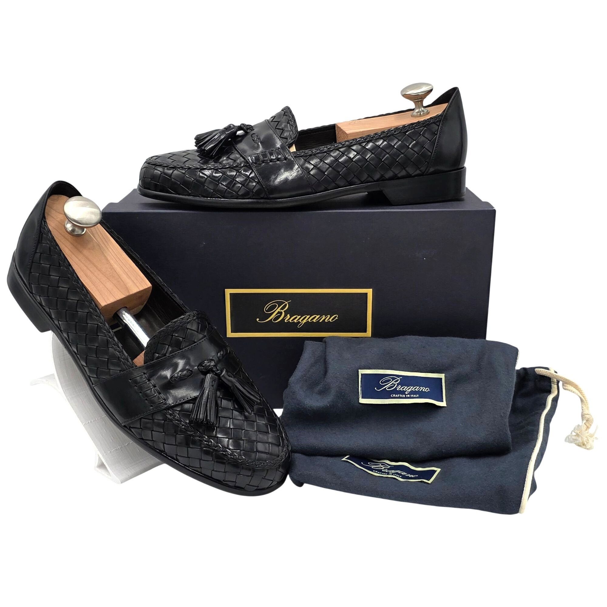 Bragano NEW Vintage Bragano Italy Black Woven Leather Tassel Loafer Size US 10 / EU 43 - 1 Thumbnail