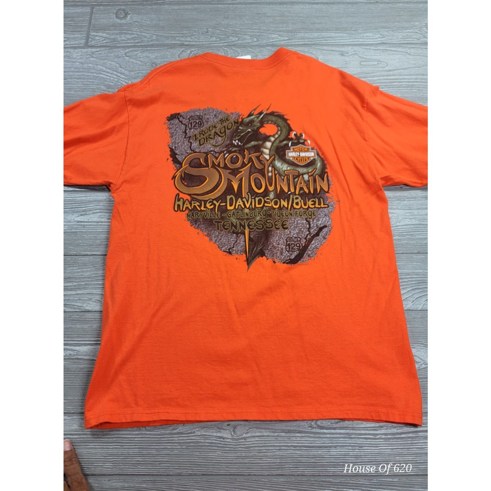 Harley Davidson VINTAGE Harley-Davidson T-Shirt Long Sleeve Orange 90s Smoky Mountains US129 L Mens Size US L / EU 52-54 / 3 - 3 Thumbnail