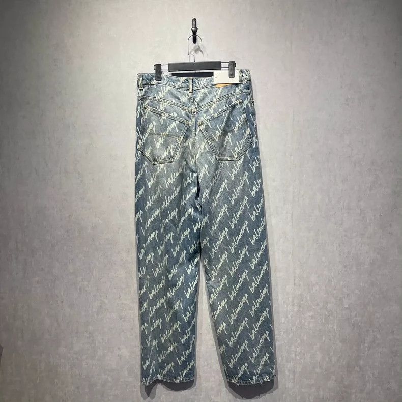 Balenciaga Balenciaga size S Full printed logo blue denim trousers Size US 27 - 2 Thumbnail