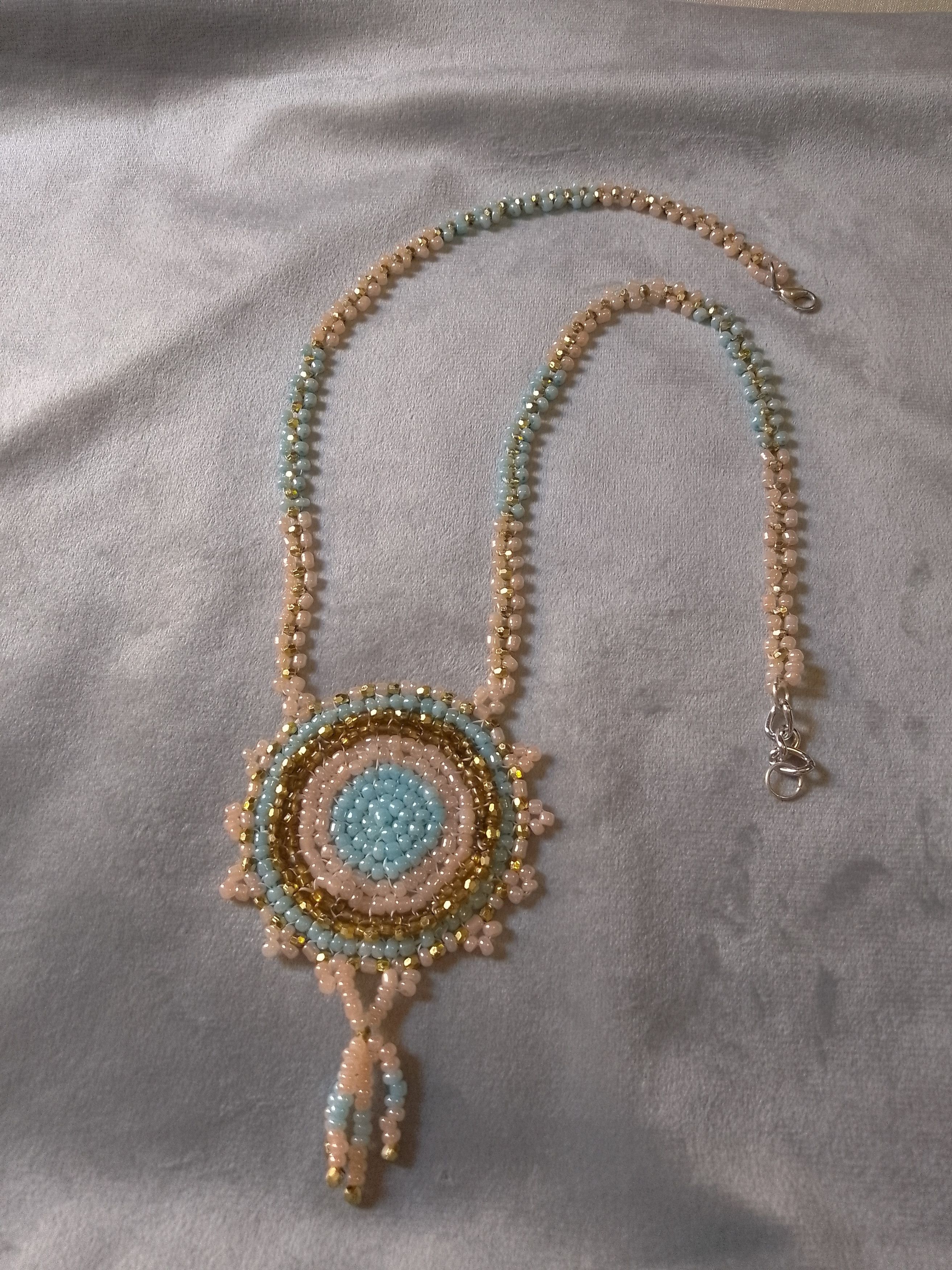 Handmade Necklace Long Embroidered Mandala Pendant Size ONE SIZE - 2 Thumbnail