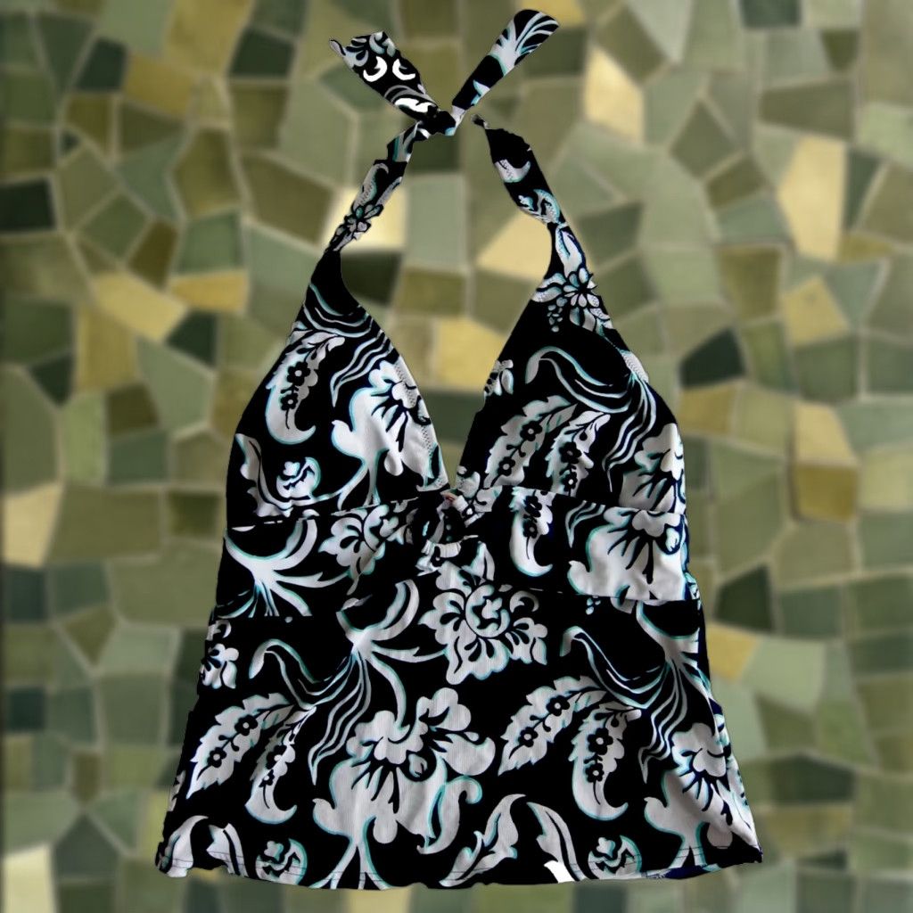 Lands' End Lands' End Tankini Top Blue White Floral Swimsuit Women's Size 6 Removable Pads Nylon Spandex Polyamide 100% Size M / US 6-8 / IT 42-44 - 1 Thumbnail