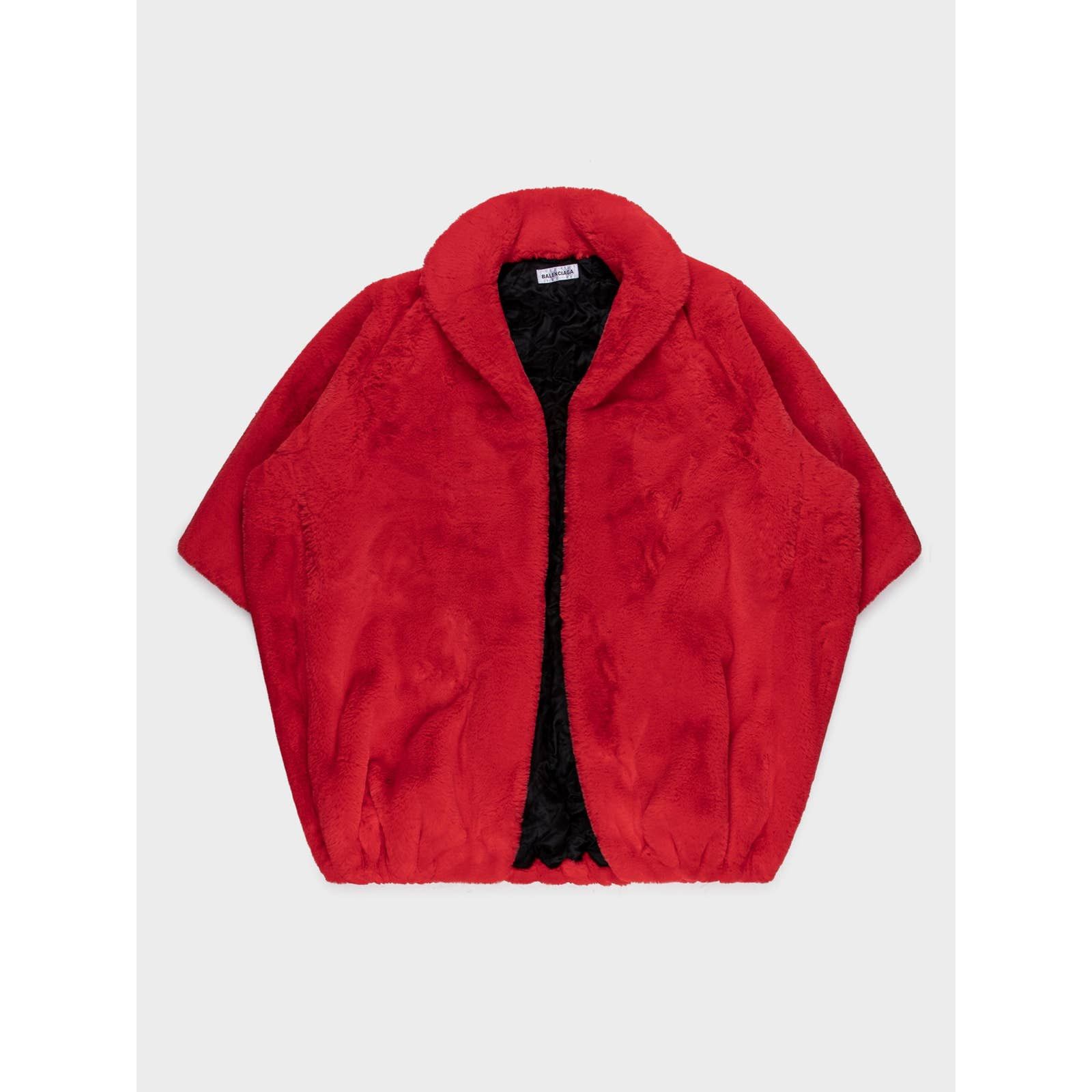 Image of Balenciaga Faux Fur Jacket in Red, Men's (Size 2XL)