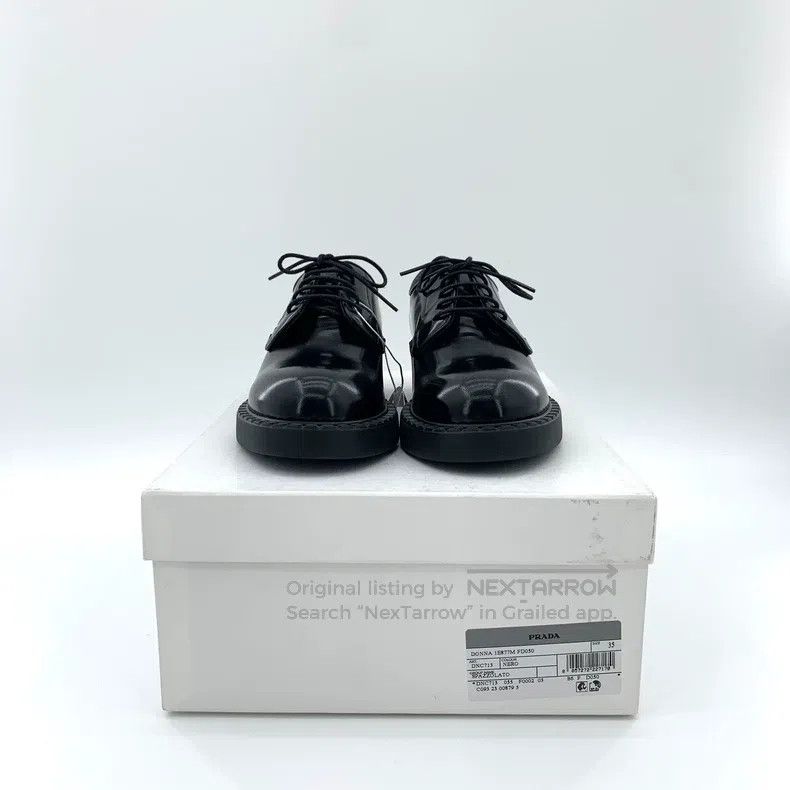 Prada Prada Black leather lace-laced casual flat loafers Size US 4.5 / IT 34.5 - 9 Thumbnail
