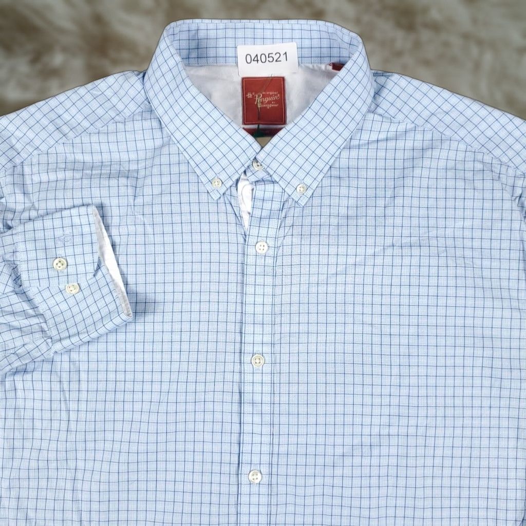 Original Penguin Original Penguin Dress Shirt Adult Mens Size 17 Blue Check Long Sleeve Button-Up Collared Cotton Size 46R - 1 Thumbnail