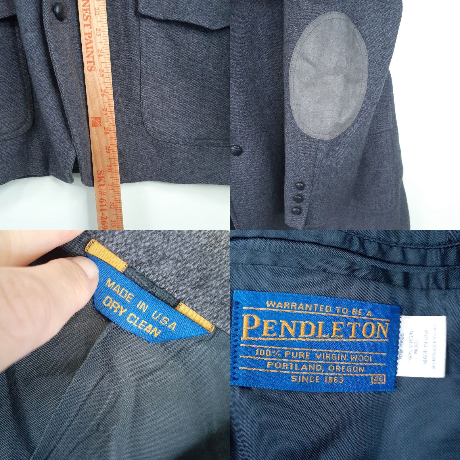 Pendleton VINTAGE Pendleton Blazer Jacket Sport Coat Mens 46 Gray Wool Elbow Patches Western Size 46R - 8 Thumbnail