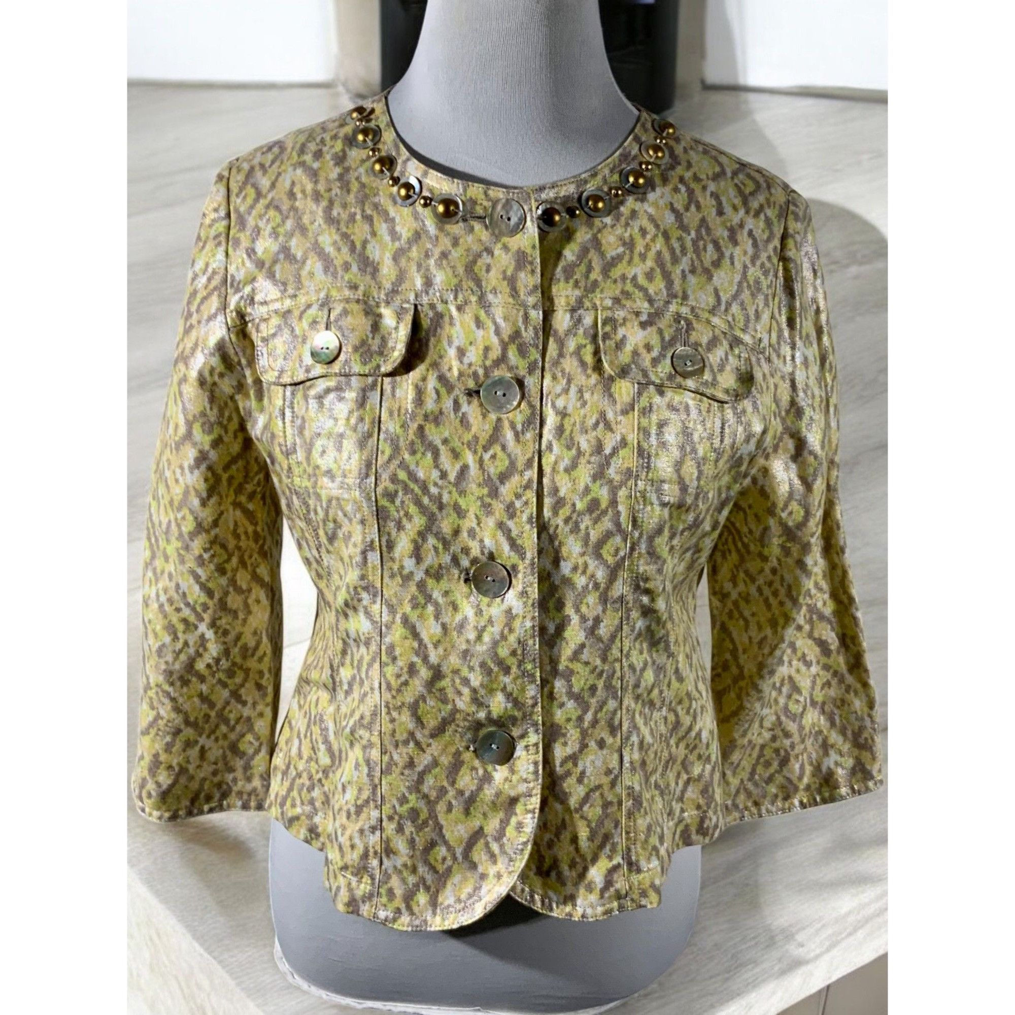 Designer Ruby Rd Petite Tan Animal Print Quarter Sleeve Embellished L Size L / US 10 / IT 46 - 7 Thumbnail