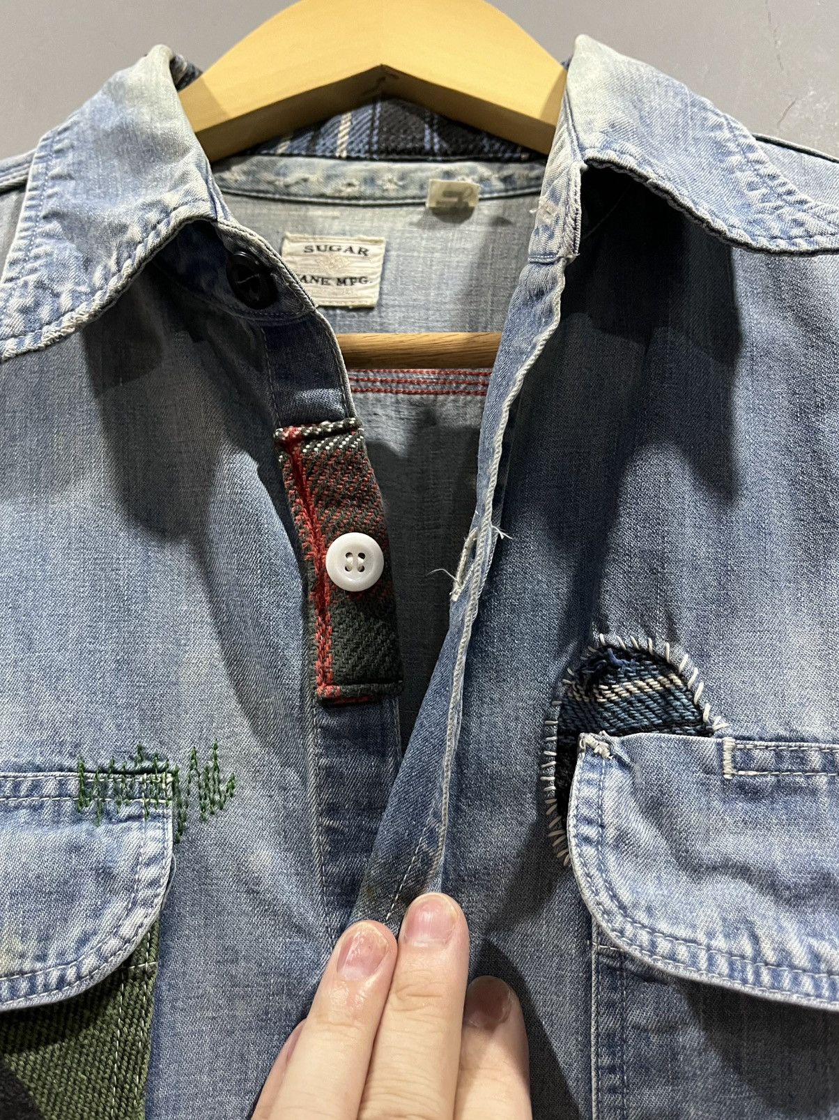 Sugar Cane Sugar Cane Patchwork Flannel Distressed Denim Shirt Size US S / EU 44-46 / 1 - 3 Thumbnail