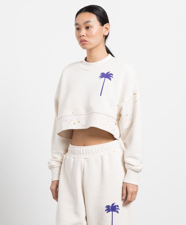 Palm Angels o1gr1nt0425 Pxp Painted Cropped Crewneck Sweatshirt Butter Size XL / US 12-14 / IT 48-50 - 3 Thumbnail