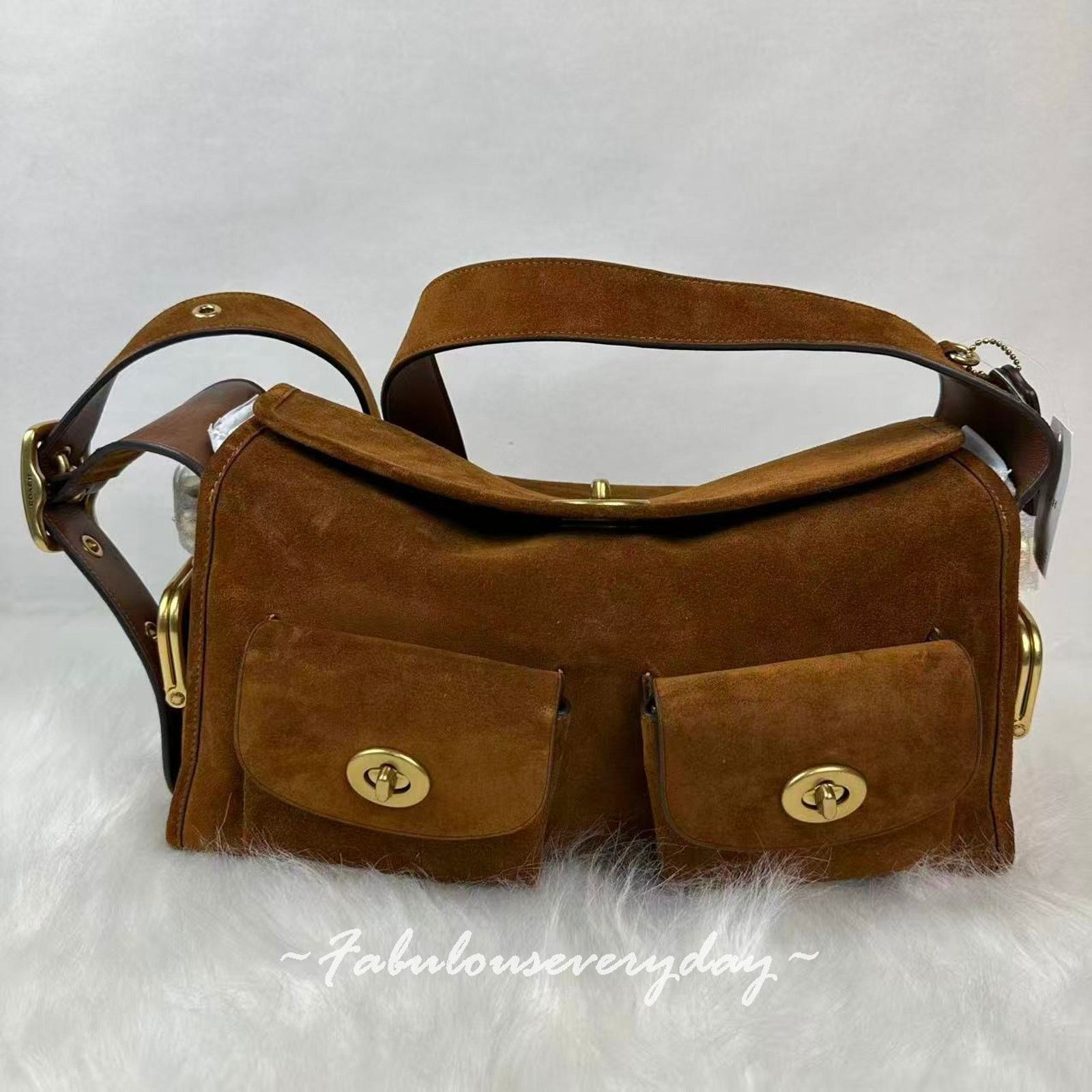 Coach Coach Turnlock Haversack Crossbody Suede Brass/Warm Brown Size ONE SIZE - 1 Thumbnail