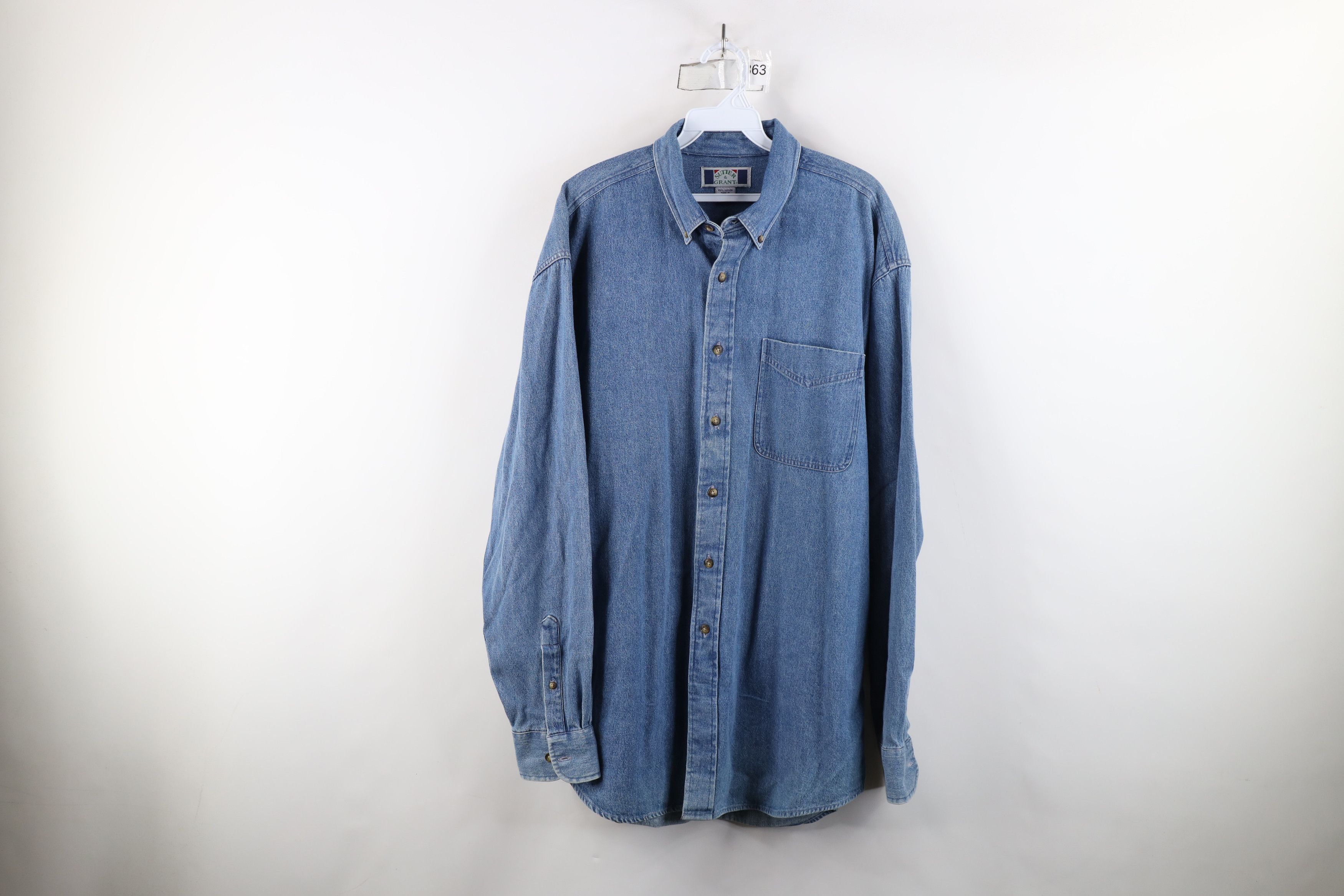 Vintage Vintage 90s Streetwear Collared Denim Jean Button Down Shirt Size US L / EU 52-54 / 3 - 1 Thumbnail