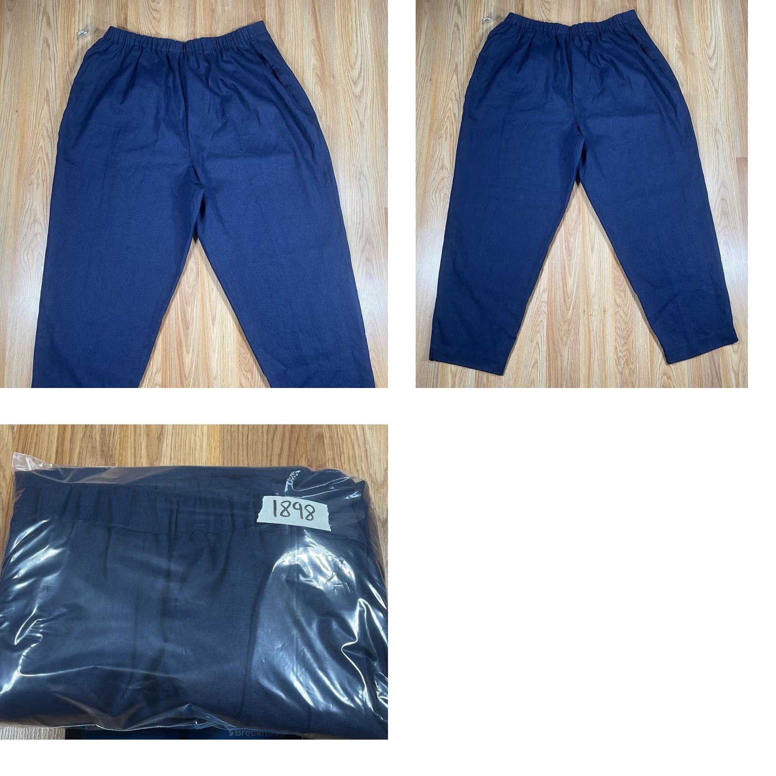 Vintage Options Melrose Pants Womens 3X Blue High Rise Linen Blend Straight Leg Pockets Size 40" / US 18 - 9 Thumbnail