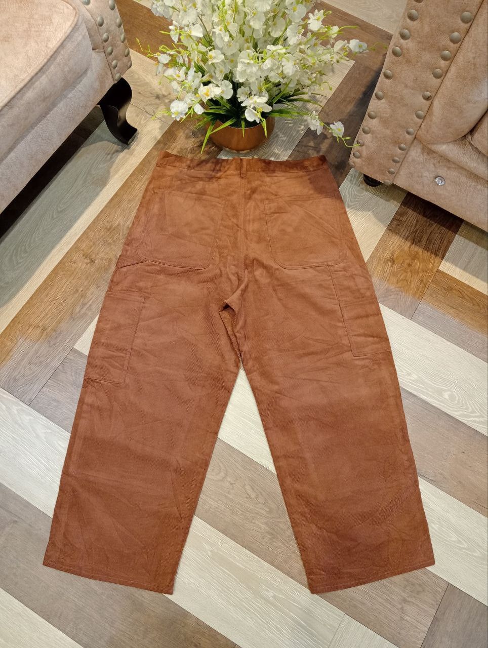 GU GU JAPAN DOUBLE KNEE WIDE BAGGY CORDUROY PANTS Size US 35 - 8 Thumbnail