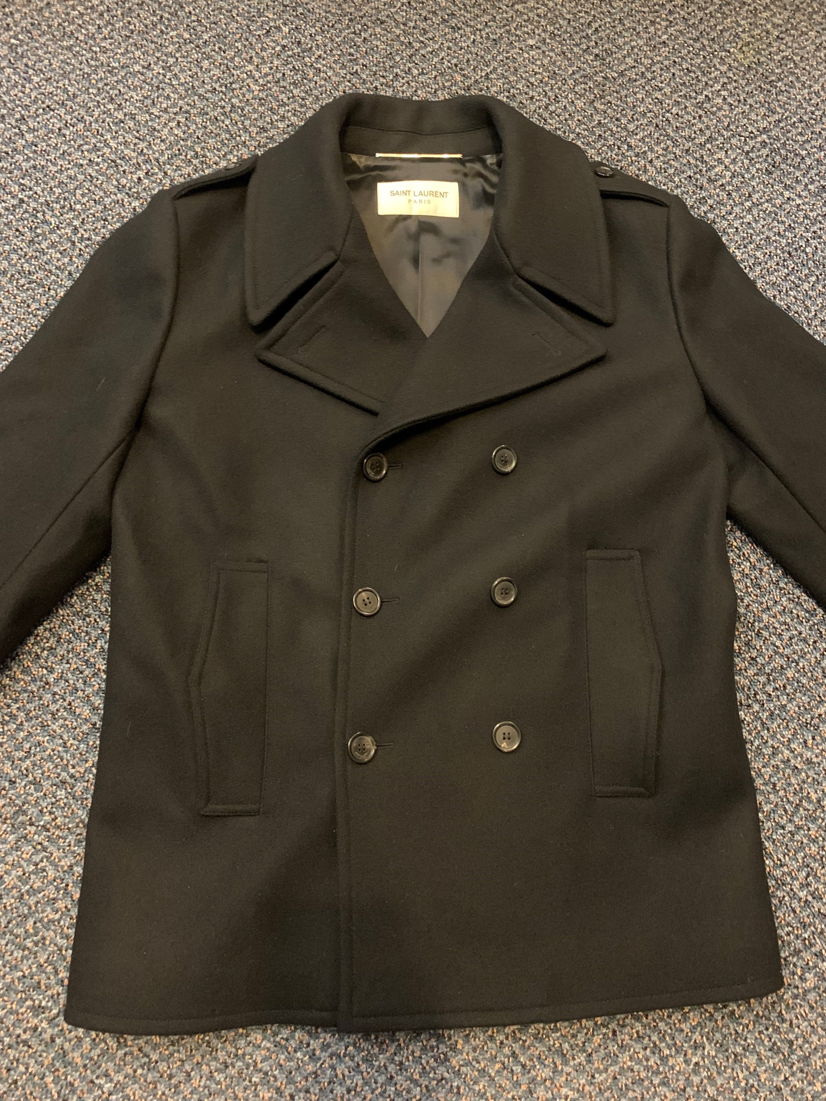 Saint Laurent Paris Double-Breasted Six-Button Wool Peacoat Size US M / EU 48-50 / 2 - 1 Thumbnail