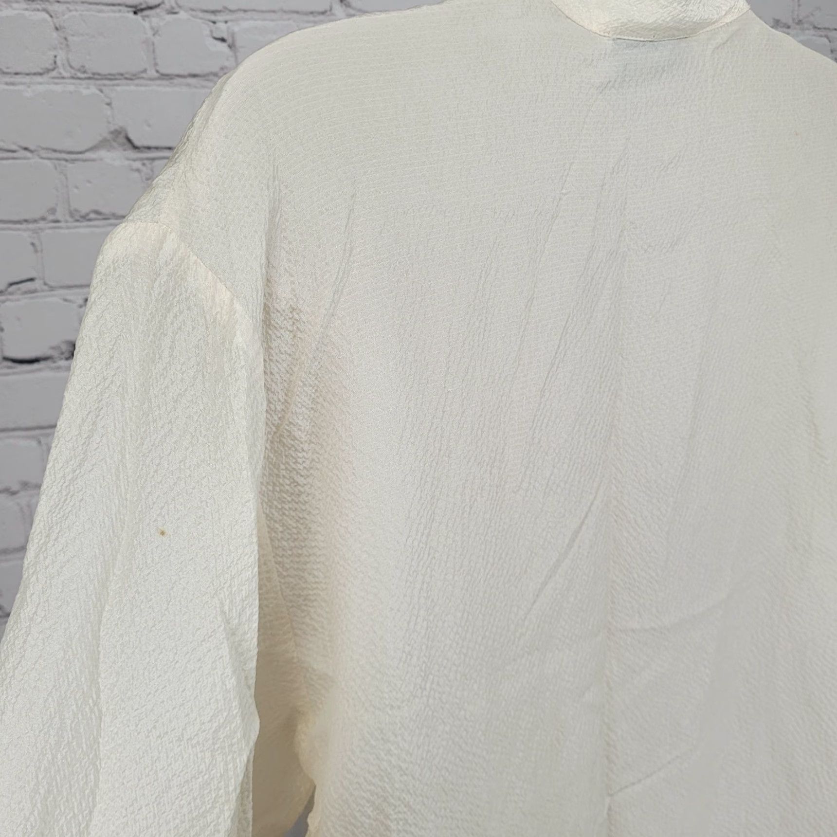 Vintage Nipon Studio Silk Button-Up Tunic Blouse Women 8 Ivory Solid Collared Long Sleeve Size 8 Womens Size M / US 6-8 / IT 42-44 - 6 Thumbnail