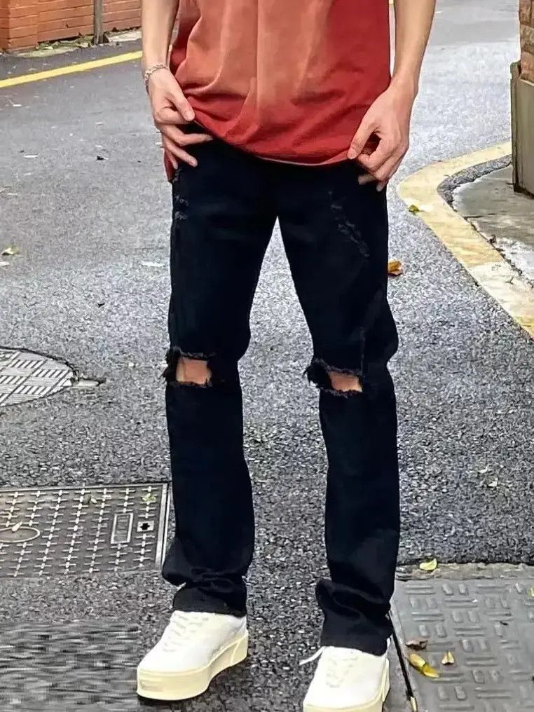 Japanese Brand Retro casual versatile distressed jeans Size US 32 / EU 48 - 1 Thumbnail