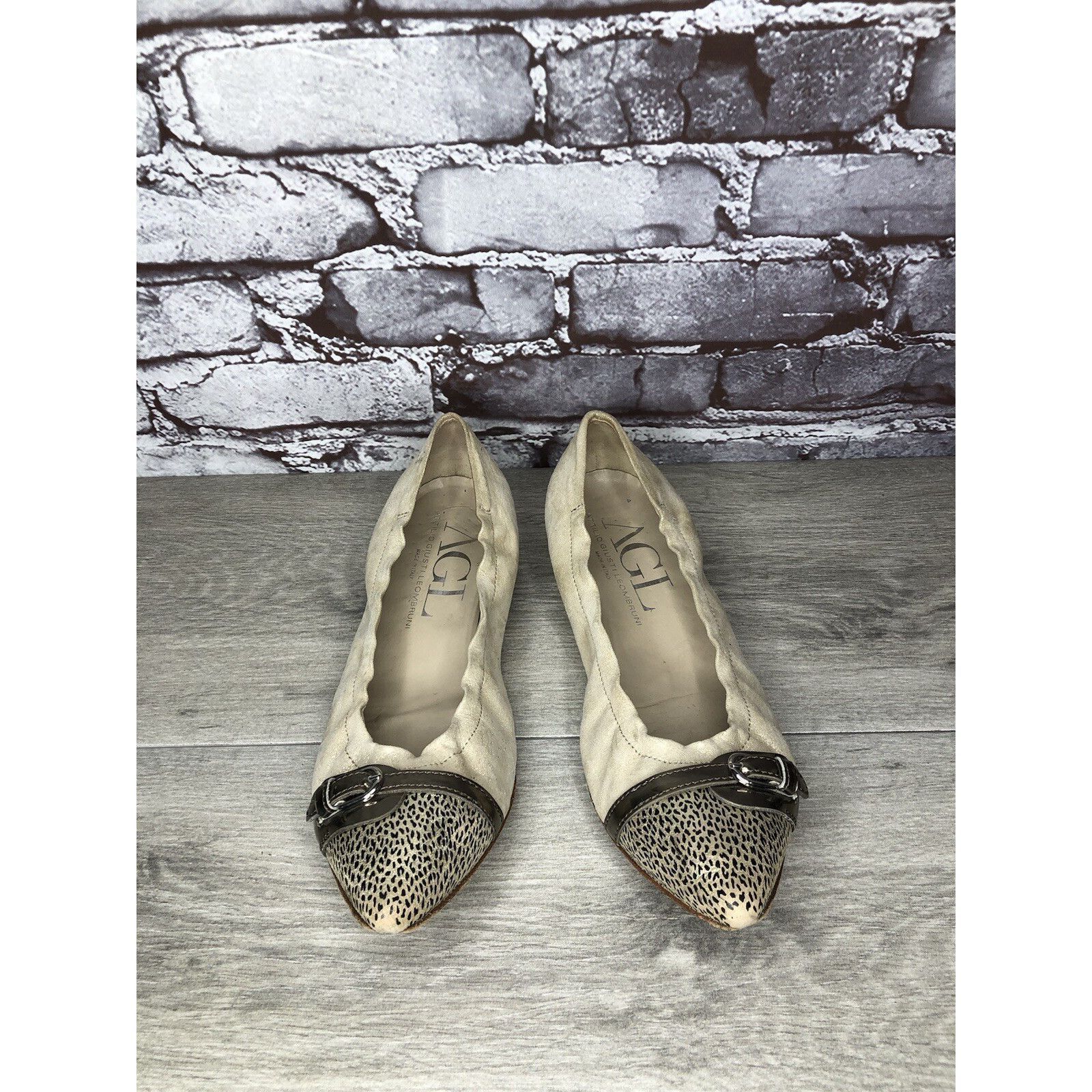 Other Attilio Giusti Leombruni Beige Leather Snake Pointed Cap Toe Size US 9 / IT 39 - 8 Thumbnail