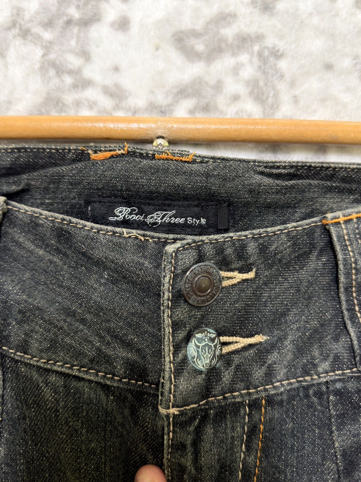 Hysteric Glamour Root Three Muddy Wash Back Buckle Y2K Straight Denim Jeans Size US 31 - 8 Thumbnail