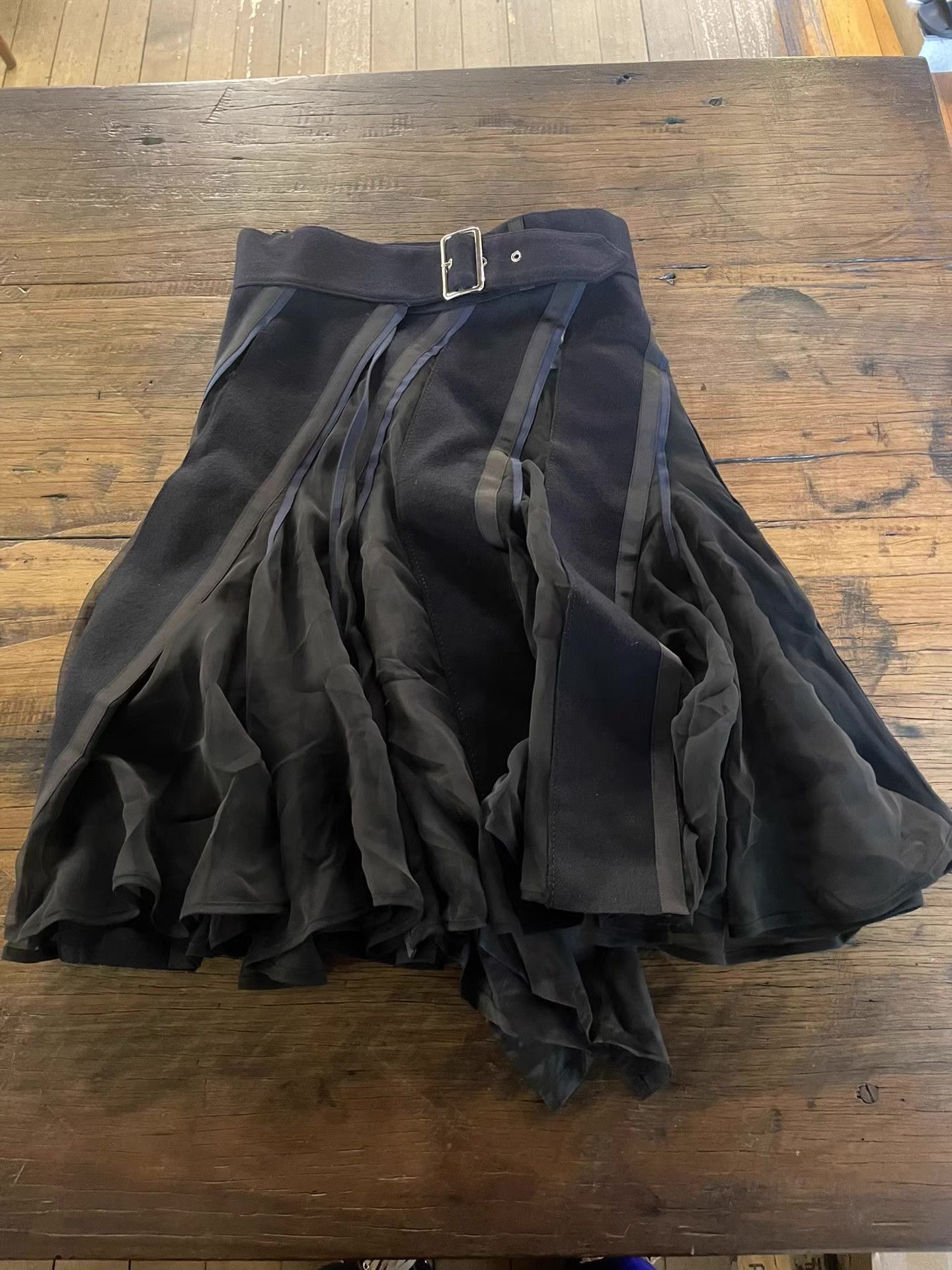 Sacai Sacai 15FW Line Navy Striped Mesh Panel Flared Skirt Ｑ25 Size 32" / US 10 / IT 46 - 1 Thumbnail