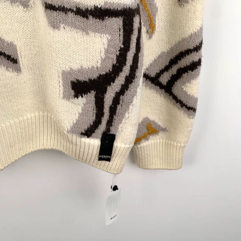 Fendi FENDI Beige Logo Floral Printed Merino Wool Crew Neck Long Size US L / EU 52-54 / 3 - 4 Thumbnail