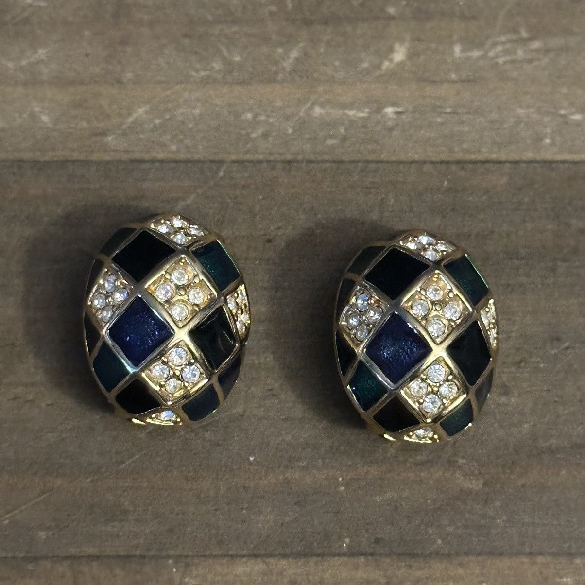 Joan Rivers Vintage Joan Rivers oval enamel checkered clip on earrings Size ONE SIZE - 3 Thumbnail
