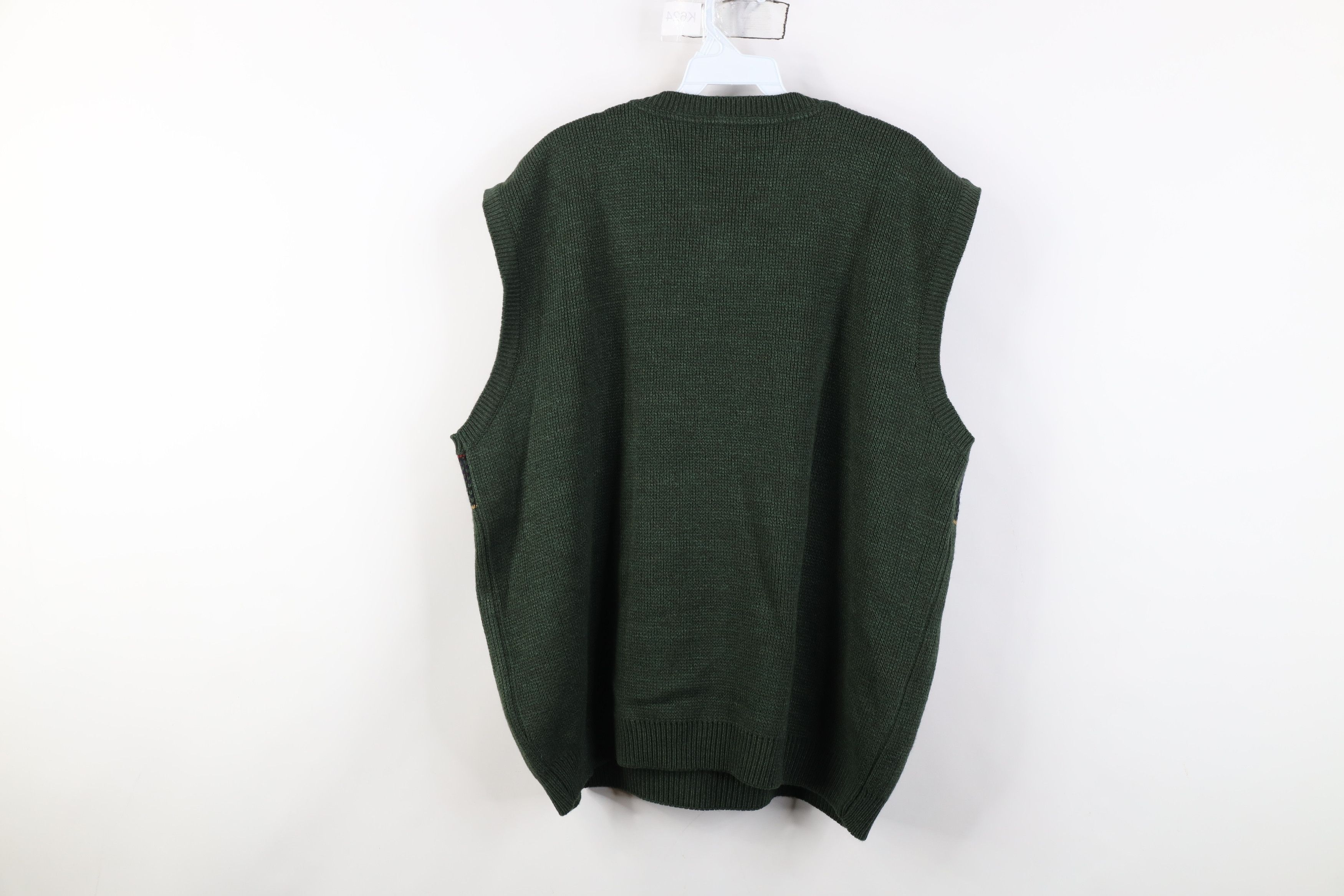 Vintage Vintage 90s Streetwear Knit V-Neck Sweater Vest Plaid Green Size US XL / EU 56 / 4 - 7 Thumbnail