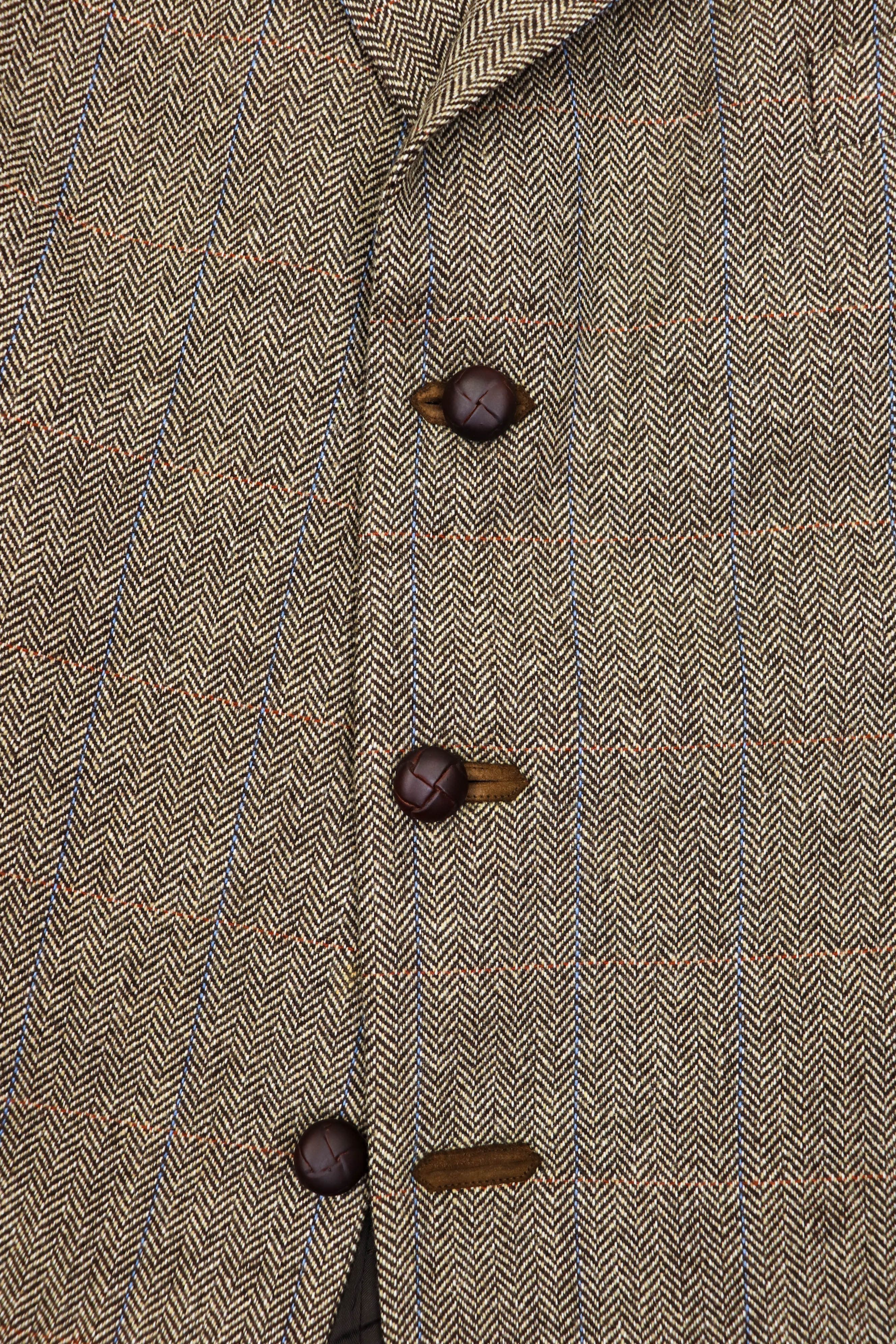 DAKS DAKS Beige Herringbone Tweed Wool Sport Coat Blazer Jacket Size 46R - 7 Thumbnail