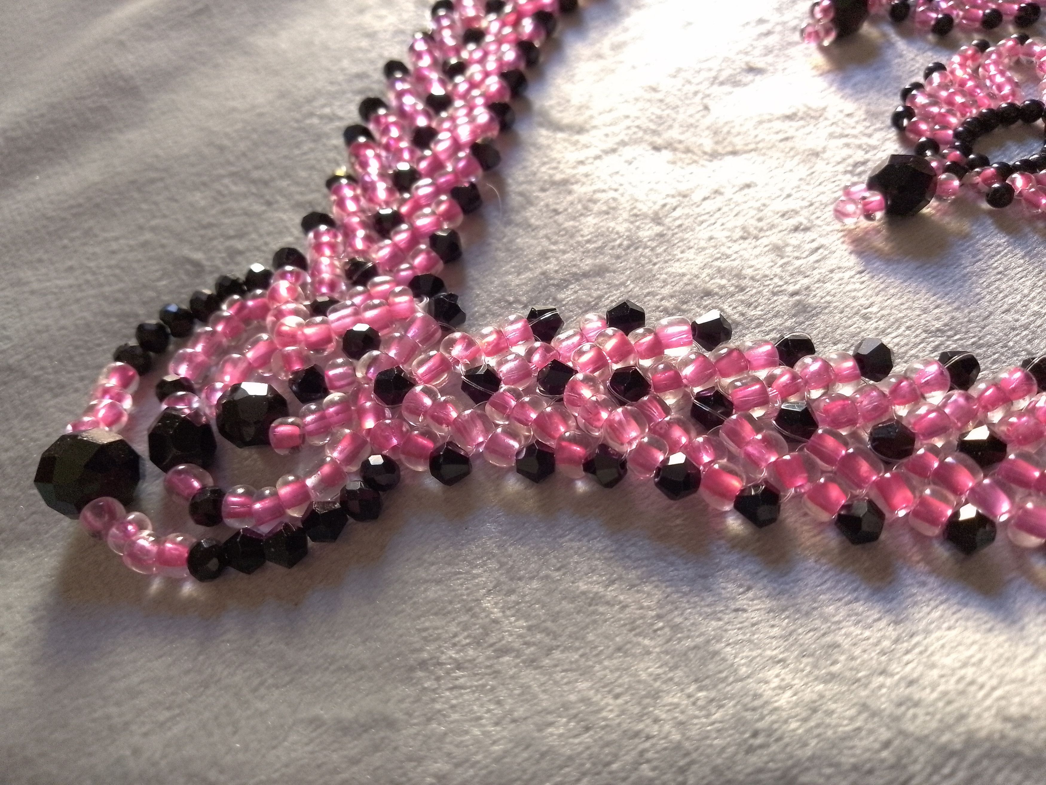 Handmade Necklace Braided Pink Black Earrings Crystals Elegant Size ONE SIZE - 10 Thumbnail