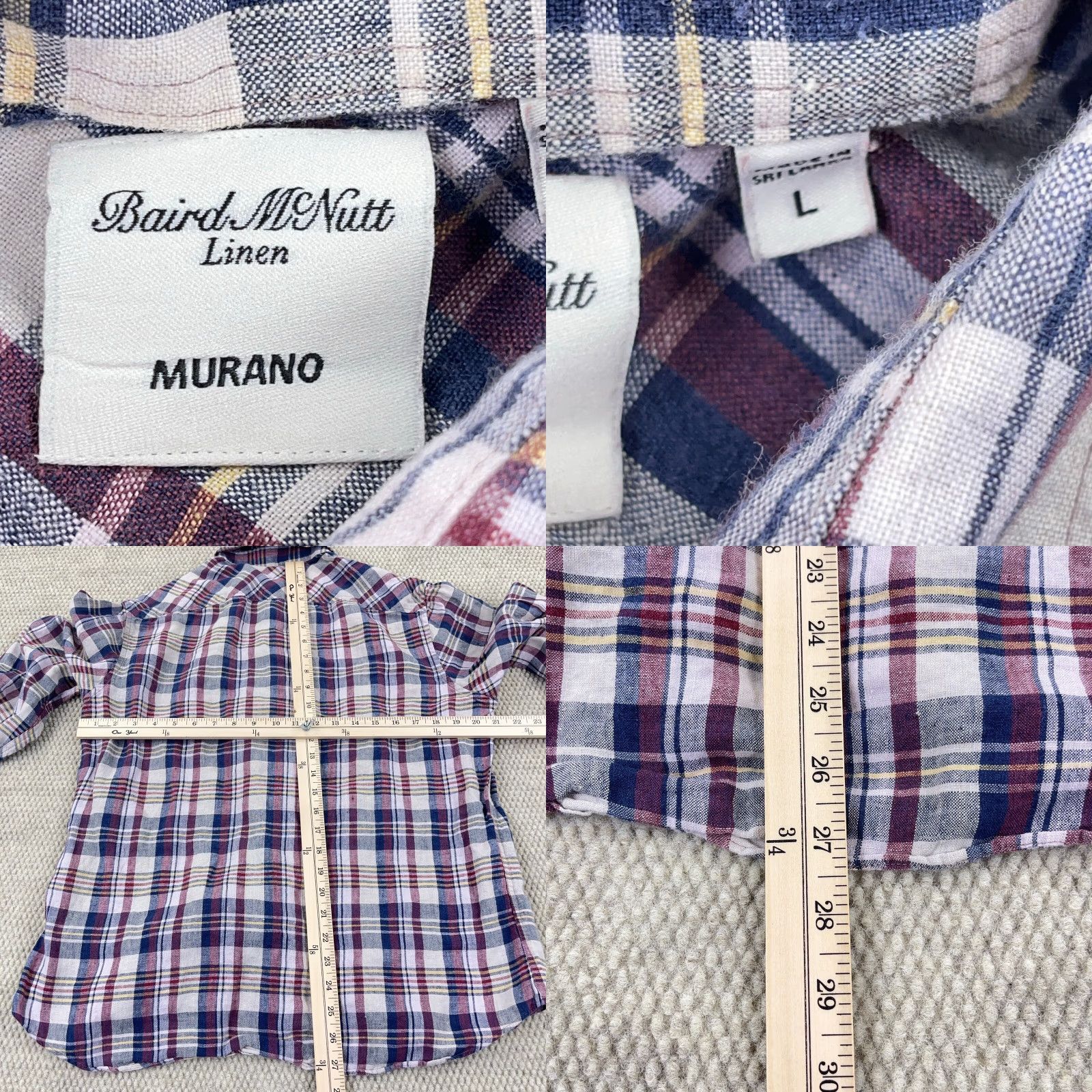 Vintage Baird McNutt Linen Shirt Large Blue Red Plaid Button-Up Casual Mens Size US L / EU 52-54 / 3 - 8 Thumbnail