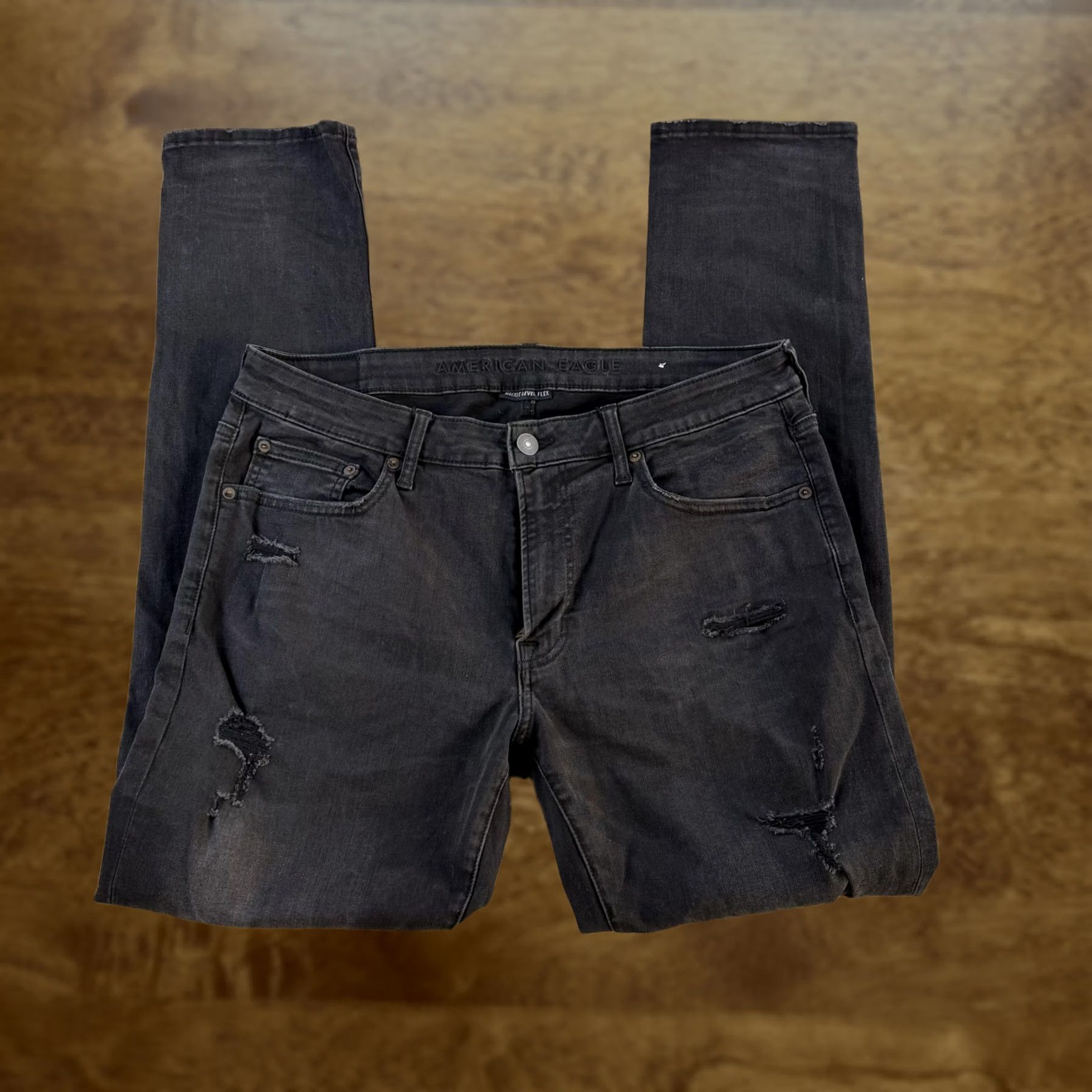 Vintage American Eagle Jeans Mens 34x32 Charcoal Black Denim Slim Tapered Distressed Size US 34 / EU 50 - 1 Thumbnail