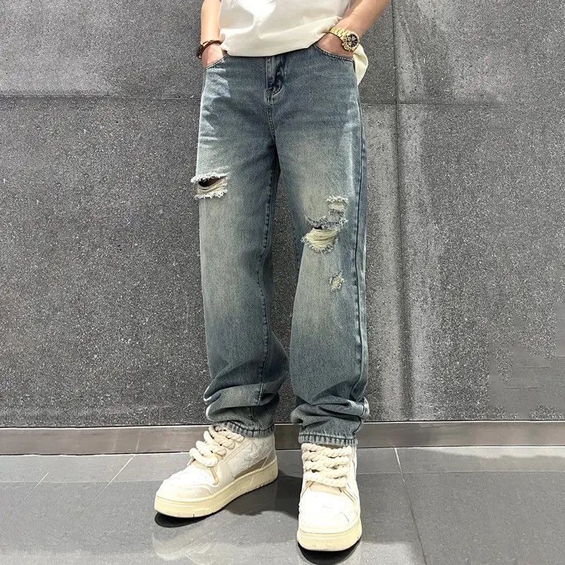 Japanese Brand × Vintage Torn Jeans High Quaity Broken Holes Male Pants Size US 29 - 5 Thumbnail