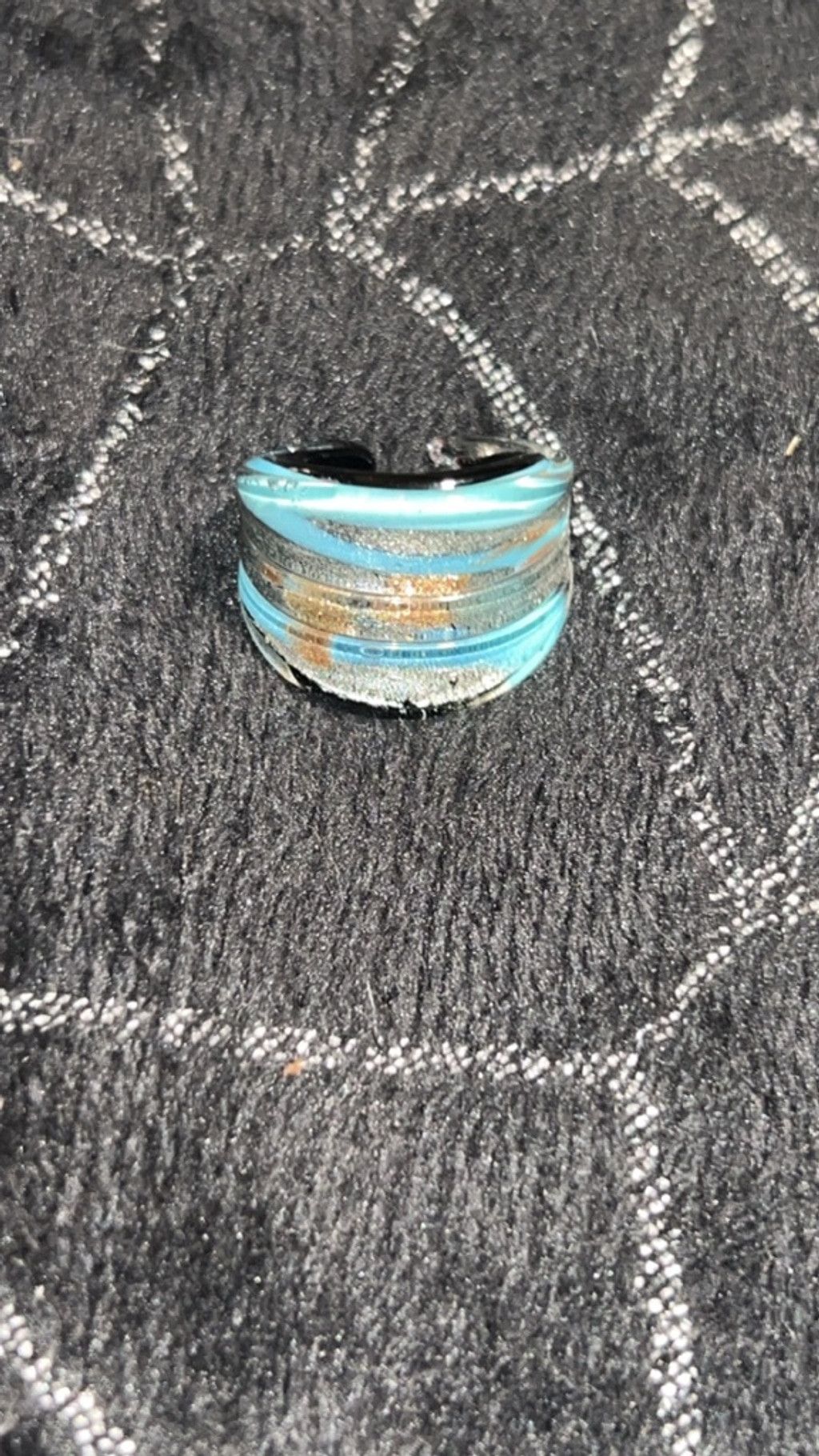 The Unbranded Brand Women's Glass Blue Gold Striped Ring One Size Size ONE SIZE - 1 Thumbnail