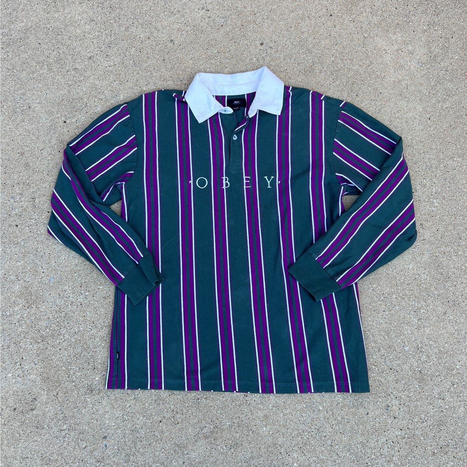 Obey Obey Script Dark Teal Long Sleeve Polo Shirt Size US S / EU 44-46 / 1 - 1 Thumbnail
