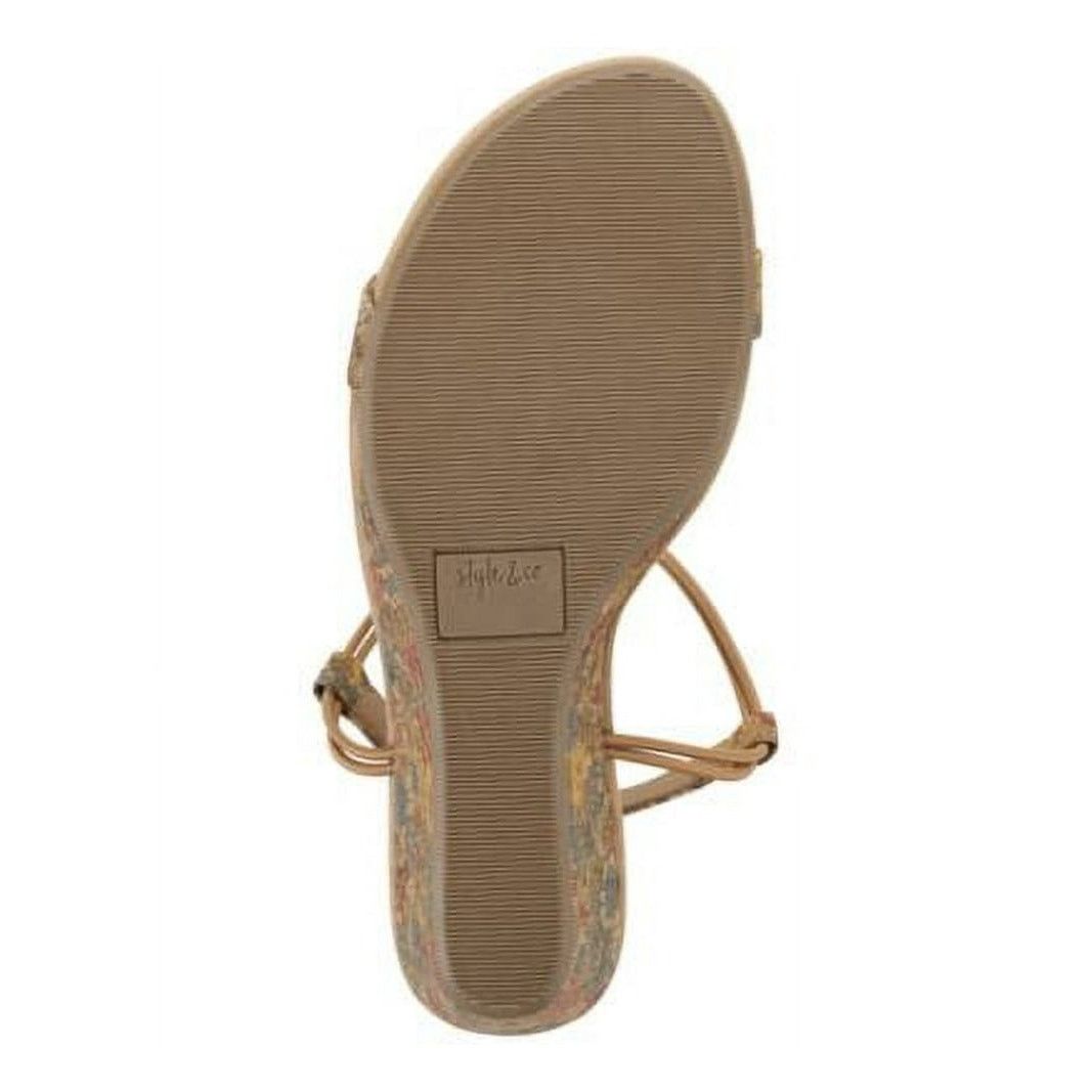 Other Style & Company Beige Floral T-Strap Wedge Slip On Slingback Size US 11 / IT 41 - 4 Thumbnail