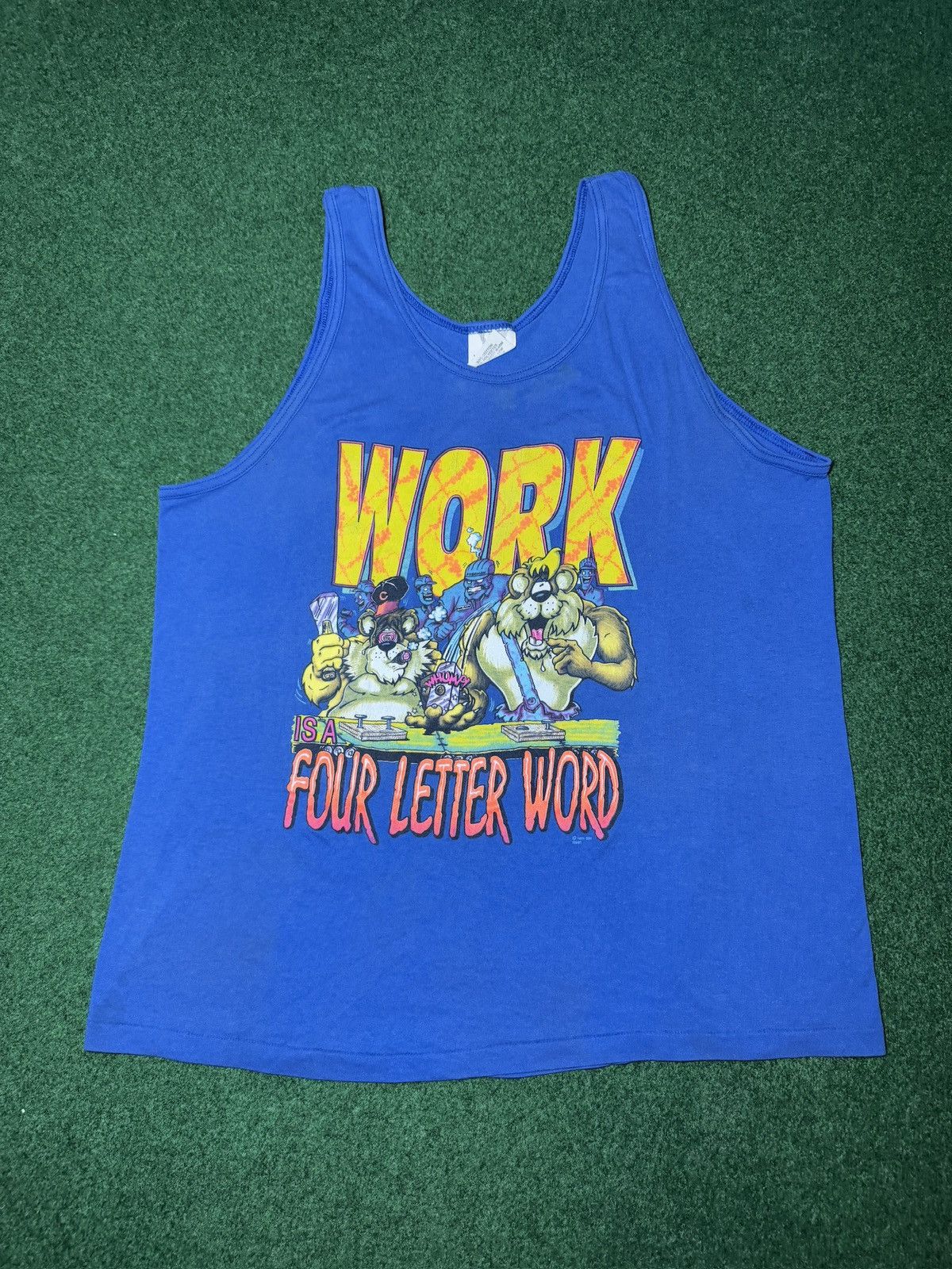 Vintage Vtg 90s Funny Work Lazy Dumb Stupid Comic Cartoon Tank Top Size US XL / EU 56 / 4 - 1 Thumbnail