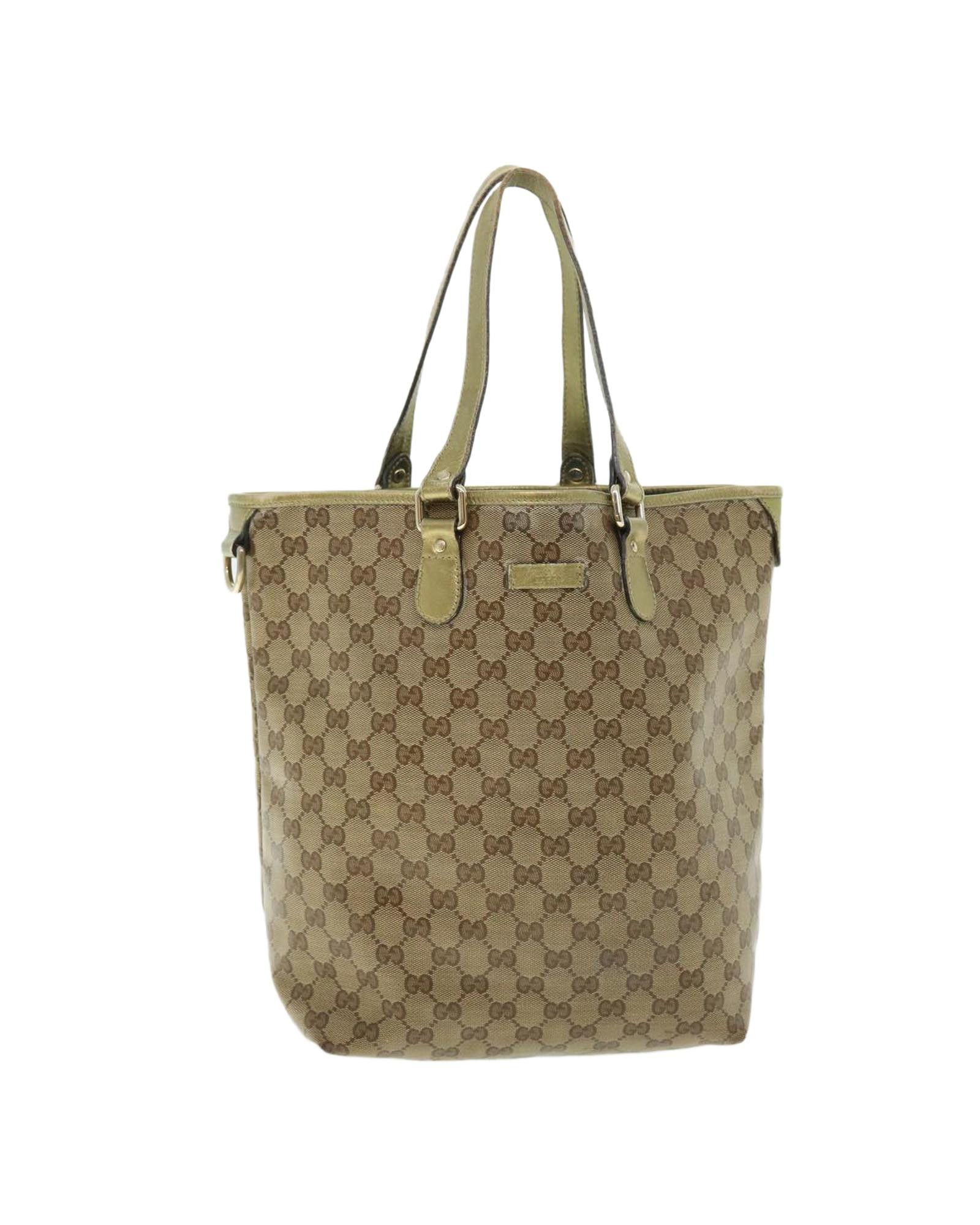 image of Gucci Crystal Coated Canvas Tote Bag With Gold Tone Details in Beige, Women's