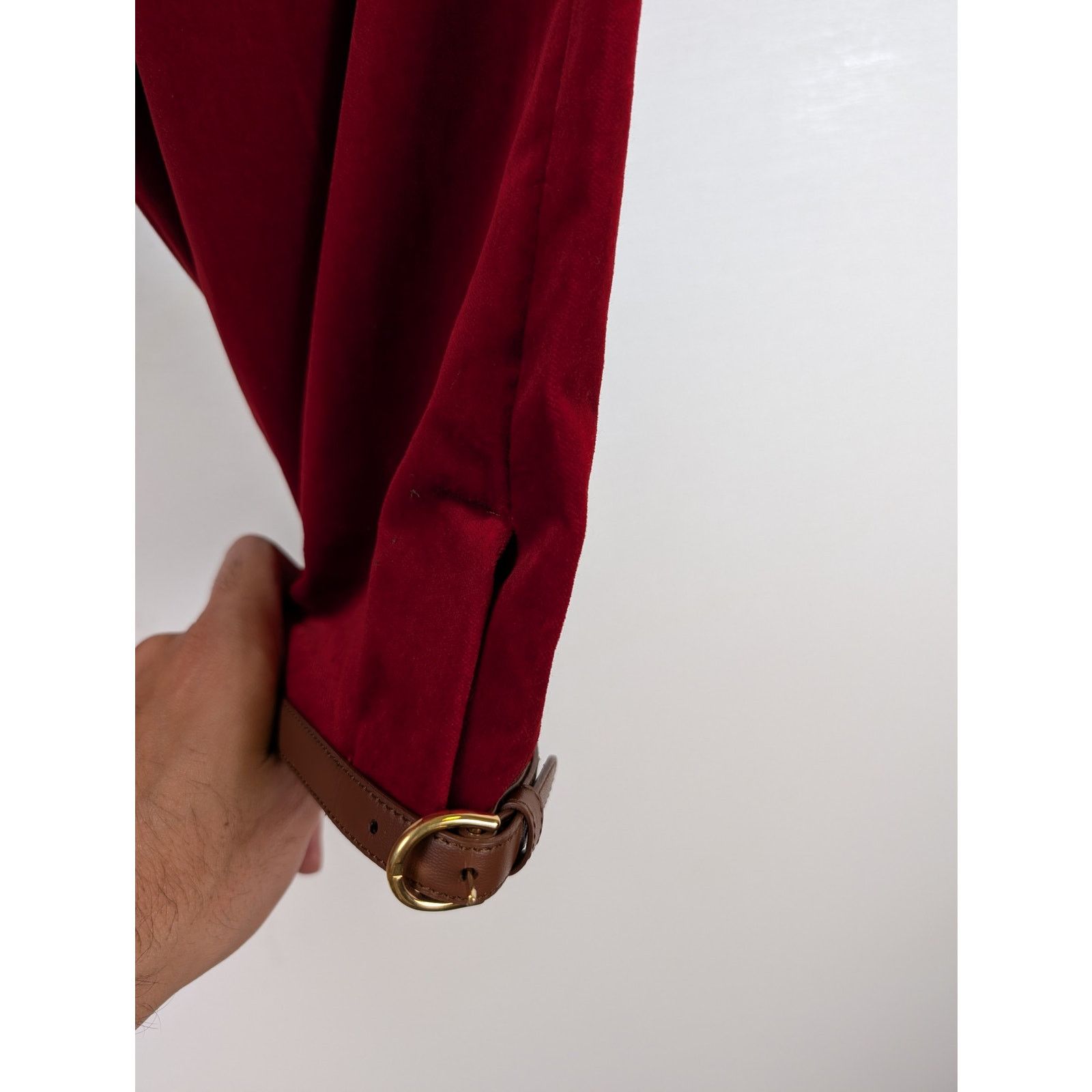 Gucci o1rshd1 Stretch Velvet W/Leather Short Pant in Fire/Mix Size US 32 / EU 48 - 6 Thumbnail